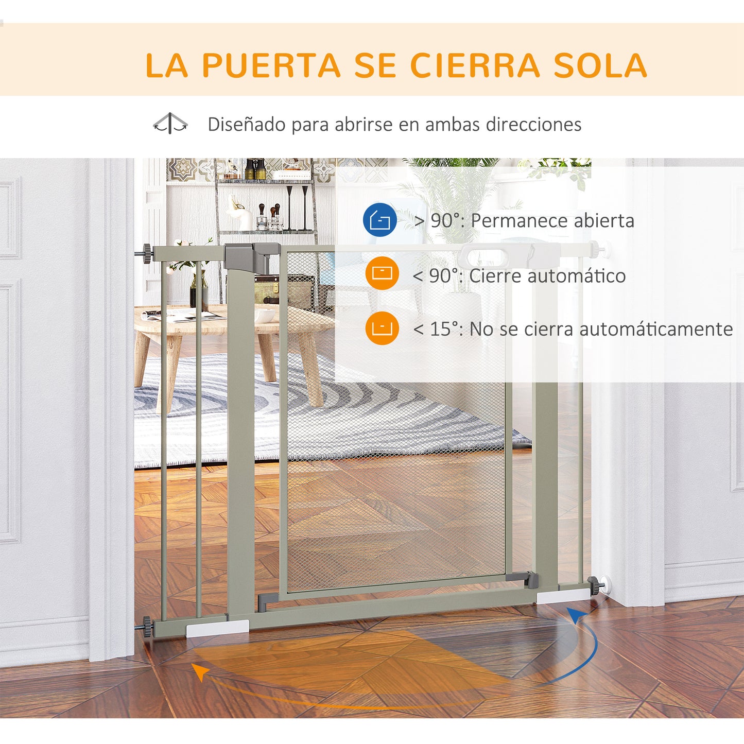 PawHut Barrera de Seguridad para Perros Extensible 75-103 cm Barrera para Escalera Puerta con 2 Extensiones Doble Bloqueo Cierre Automático Gris