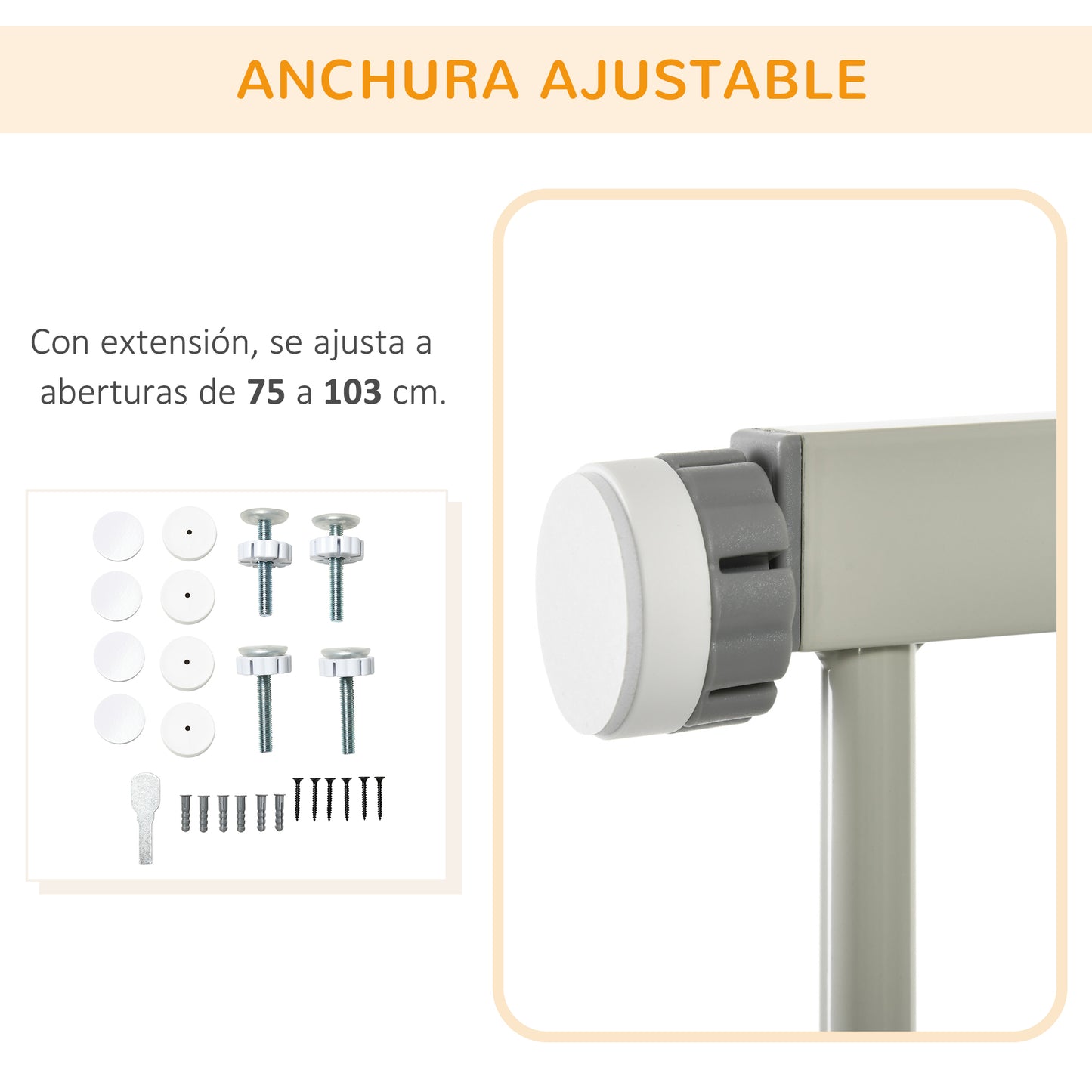 PawHut Barrera de Seguridad para Perros Extensible 75-103 cm Barrera para Escalera Puerta con 2 Extensiones Doble Bloqueo Cierre Automático Gris