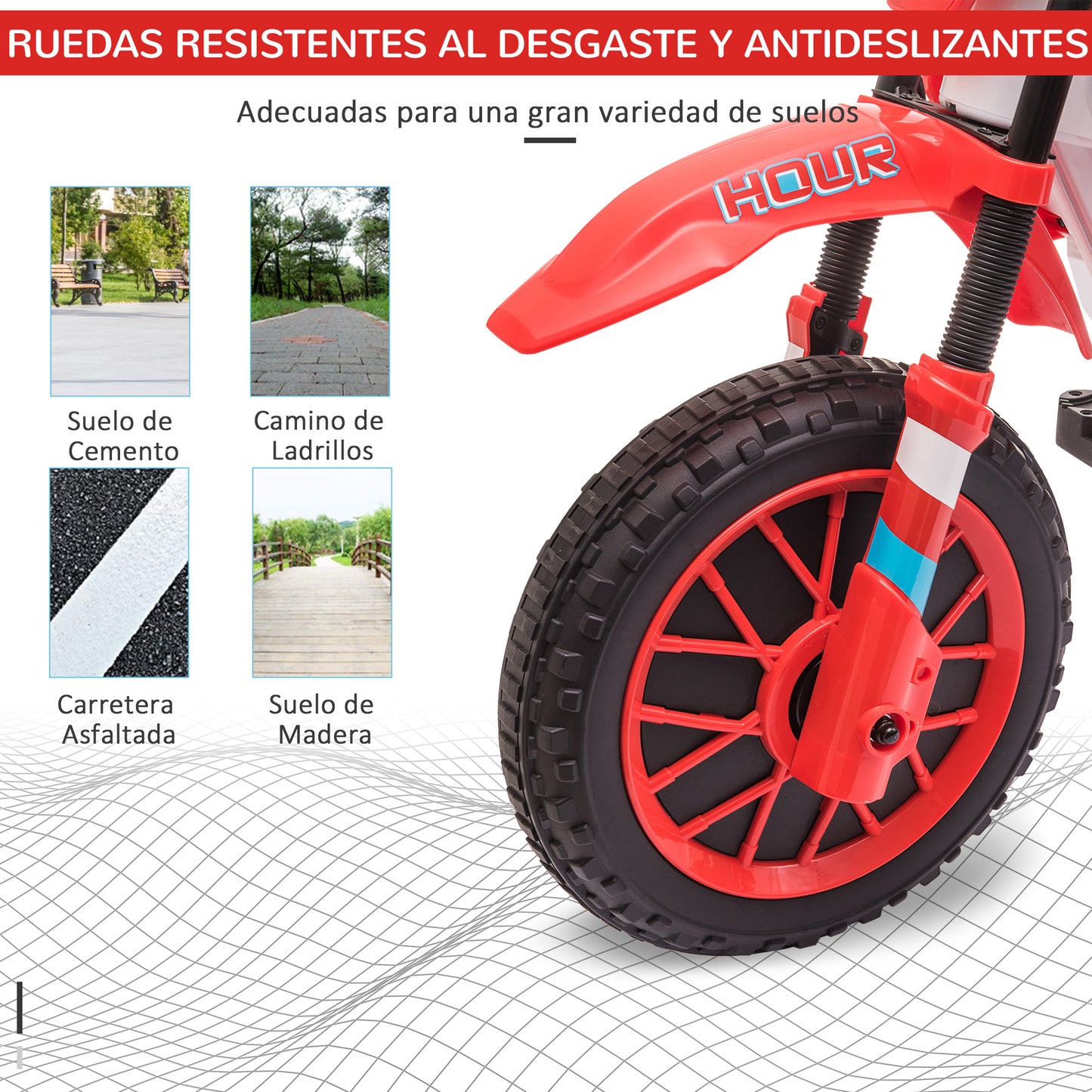 HOMCOM Moto Eléctrica para Niños de +3 Años 12V Moto de Juguete Infantil con 2 Ruedas de Equilibrio Velocidad Máx. 8 km/h Arranque Suave 106,5x51,5x68 cm Rojo