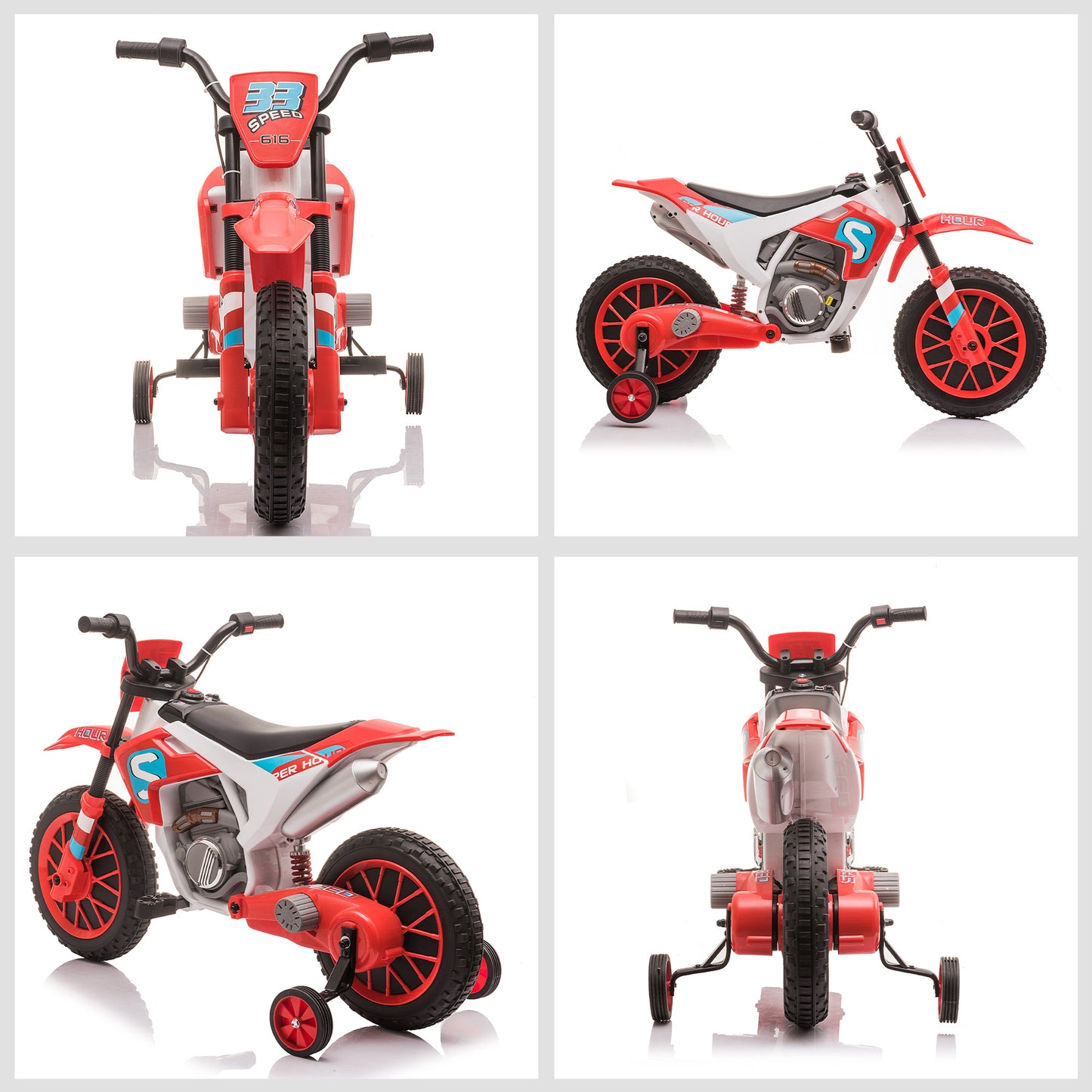 HOMCOM Moto Eléctrica para Niños de +3 Años 12V Moto de Juguete Infantil con 2 Ruedas de Equilibrio Velocidad Máx. 8 km/h Arranque Suave 106,5x51,5x68 cm Rojo