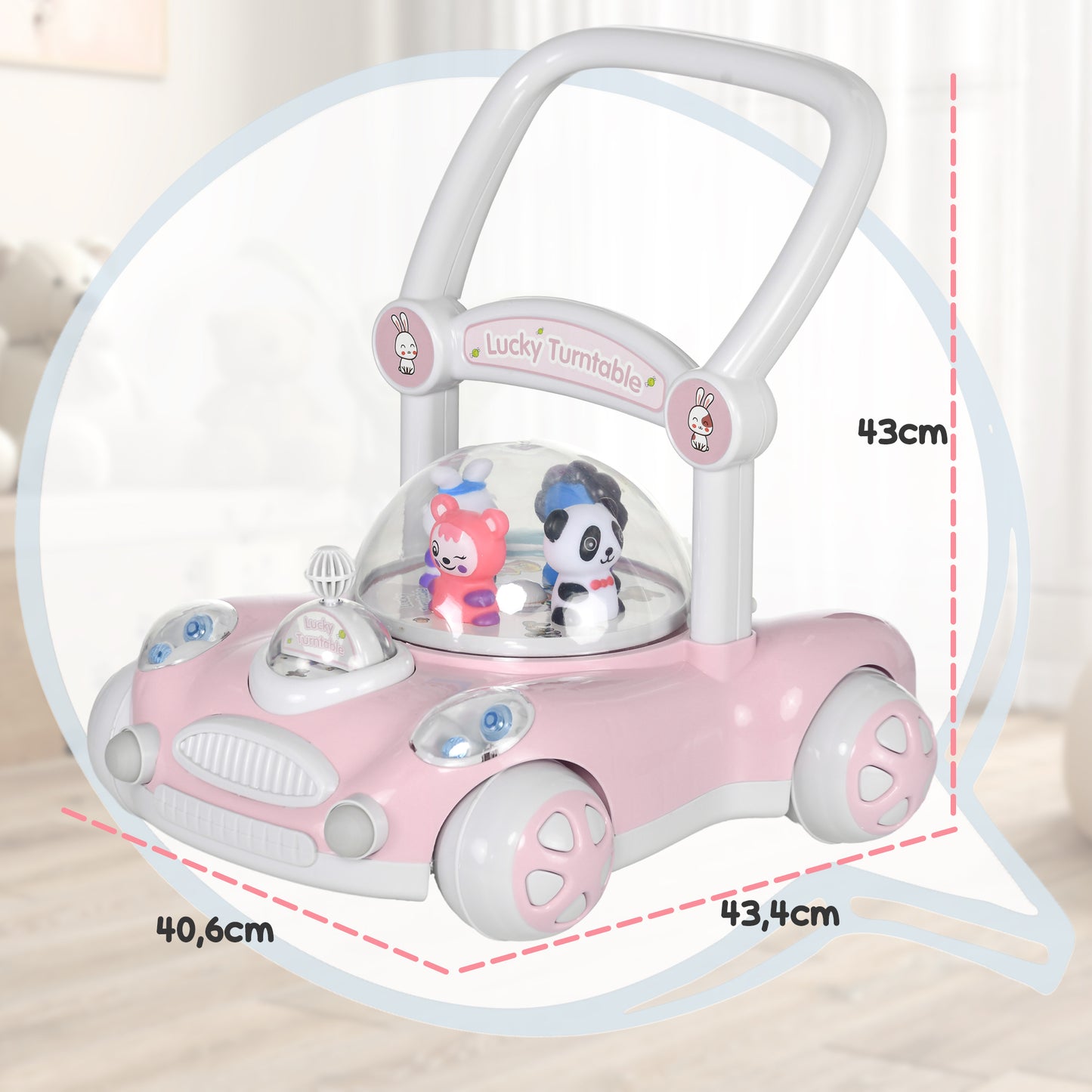 AIYAPLAY Andador para Bebés de 1-3 Años Tacatá para Bebés con Altura Ajustable Música Ruedas Antideslizantes Luces Manillar Desmontable Carga 25 kg Rosa