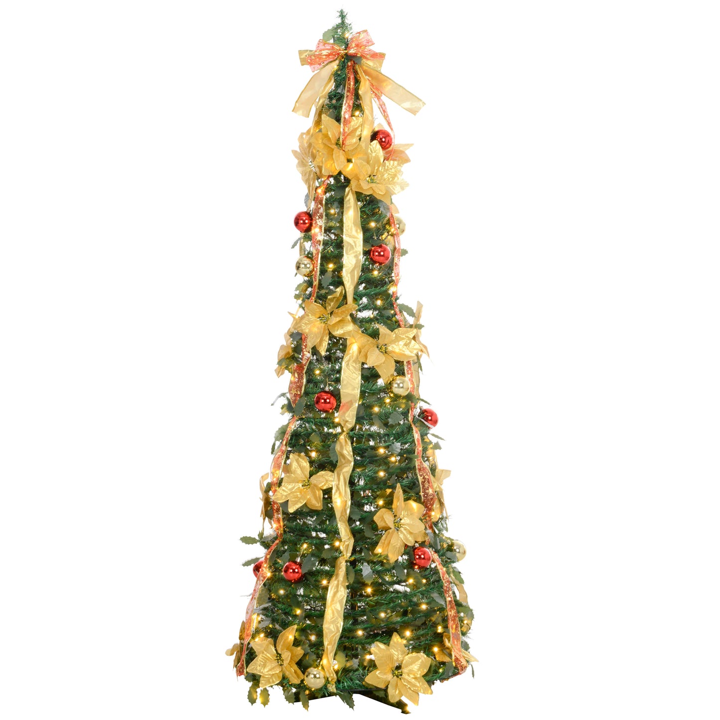 HOMCOM Árbol de Navidad 180 cm Árbol de Navidad con Luces LED Árbol de Navidad Artificial Plegable con Adornos Pre-instalados Árbol Navideño para Interior Verde