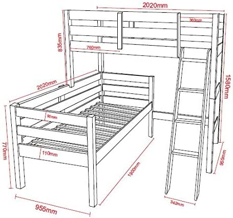 Litera De Madera Maciza De Pino En L Para Cama De 90x190 - Venprodin - Color Blanco Decapé