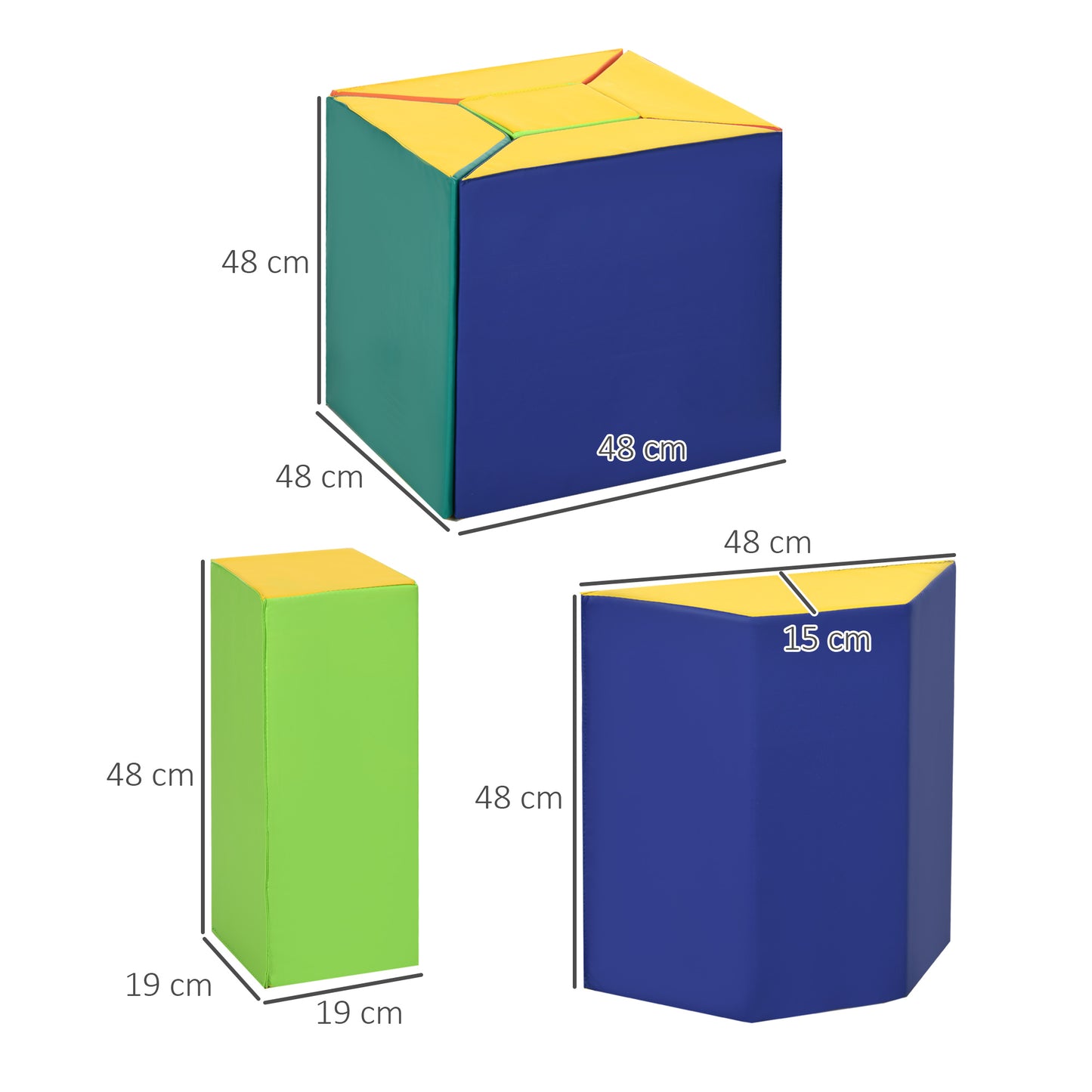 HOMCOM Juego de 5 Bloques de Espuma para Niños de 12-36 Meses Juguetes de Construcción Juguete para Aprendizaje Infantil para Escalar y Gatear 48x19x48 cm Multicolor