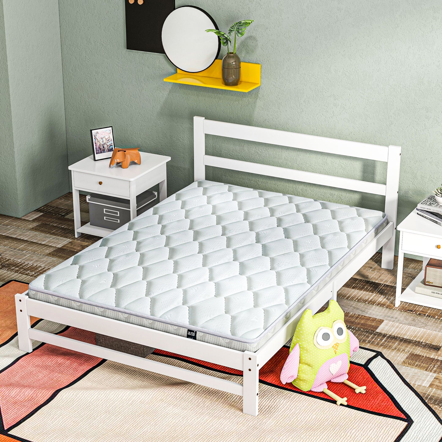 HOMCOM Marco de Cama de Madera 195x141 cm Estructura de Cama Somier Doble para Colchón de 135x190 cm (no incluido) Carga 300 kg Blanco