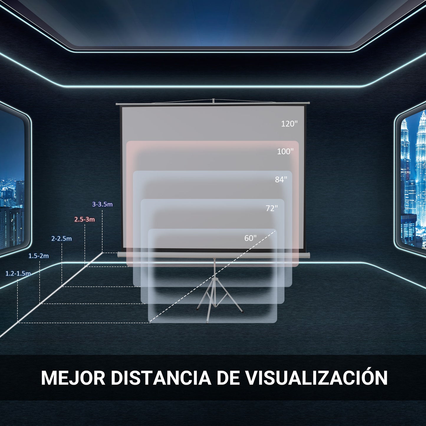 HOMCOM Pantalla de Proyector Manual con Soporte 100 Pulgadas Pantalla de Proyección Portátil Formato 4:3 para Interior y Exterior Cine en Casa Patio 203x152 cm Blanco