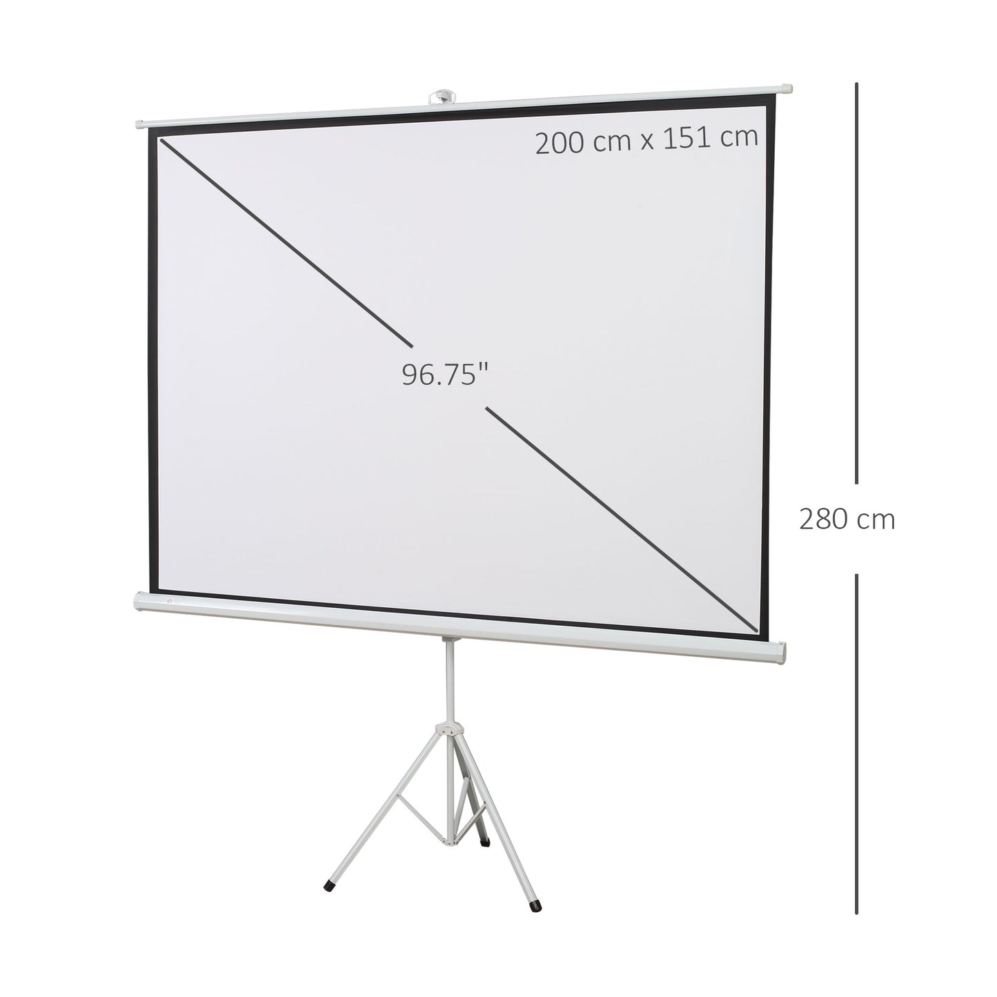 HOMCOM Pantalla de Proyector Manual con Soporte 100 Pulgadas Pantalla de Proyección Portátil Formato 4:3 para Interior y Exterior Cine en Casa Patio 203x152 cm Blanco