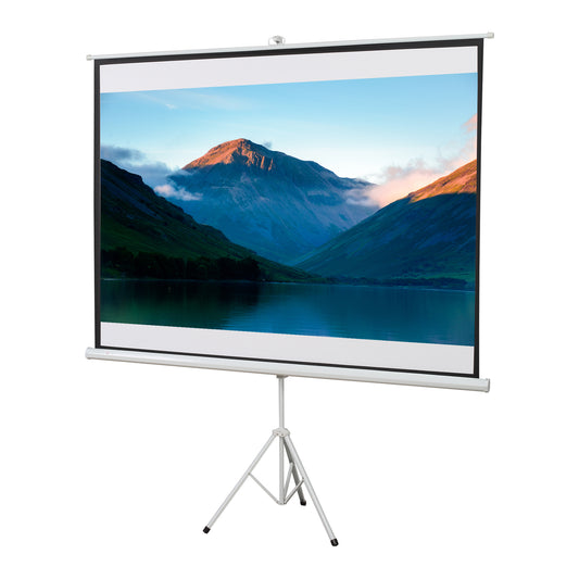 HOMCOM Pantalla de Proyector Manual con Soporte 100 Pulgadas Pantalla de Proyección Portátil Formato 4:3 para Interior y Exterior Cine en Casa Patio 203x152 cm Blanco