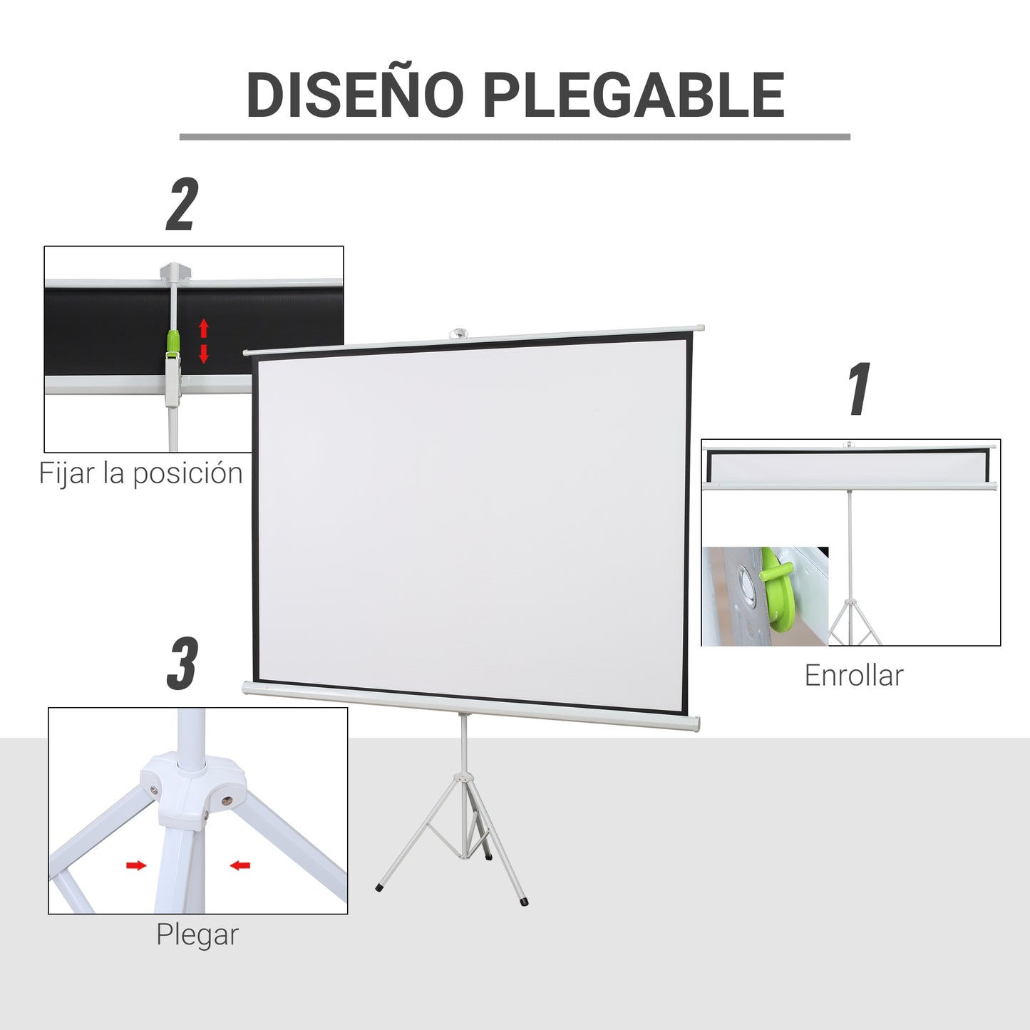 HOMCOM Pantalla de Proyector Manual con Soporte 100 Pulgadas Pantalla de Proyección Portátil Formato 4:3 para Interior y Exterior Cine en Casa Patio 203x152 cm Blanco