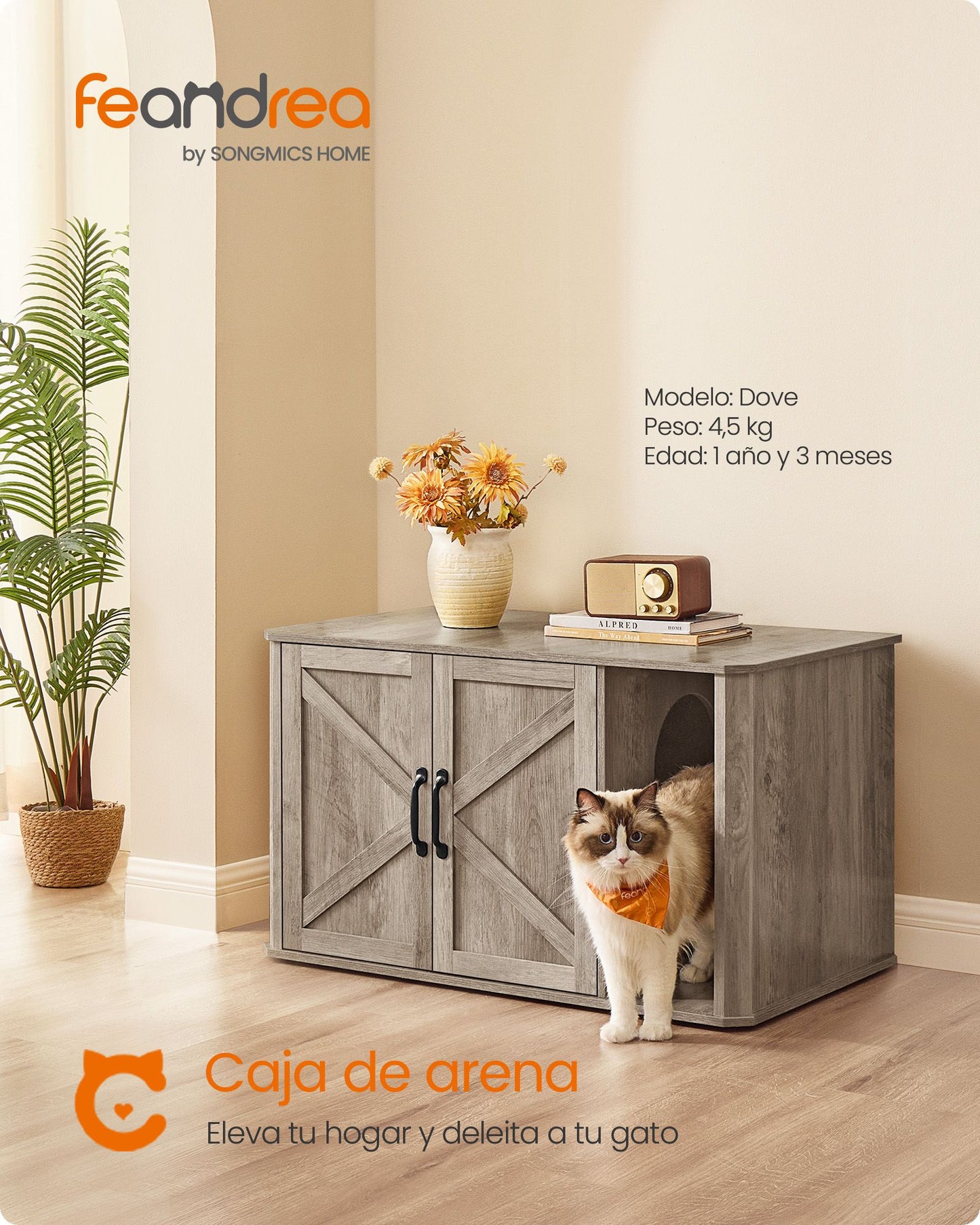 Mueble Arenero para Gatos 85 x 48,5 x 51 cm Greige Mélange-Feandrea