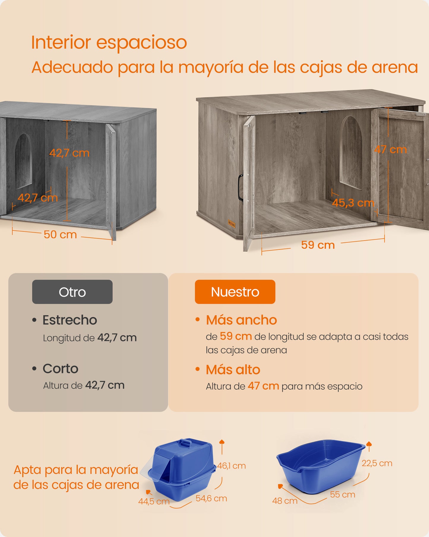 Mueble Arenero para Gatos 85 x 48,5 x 51 cm Greige Mélange-Feandrea