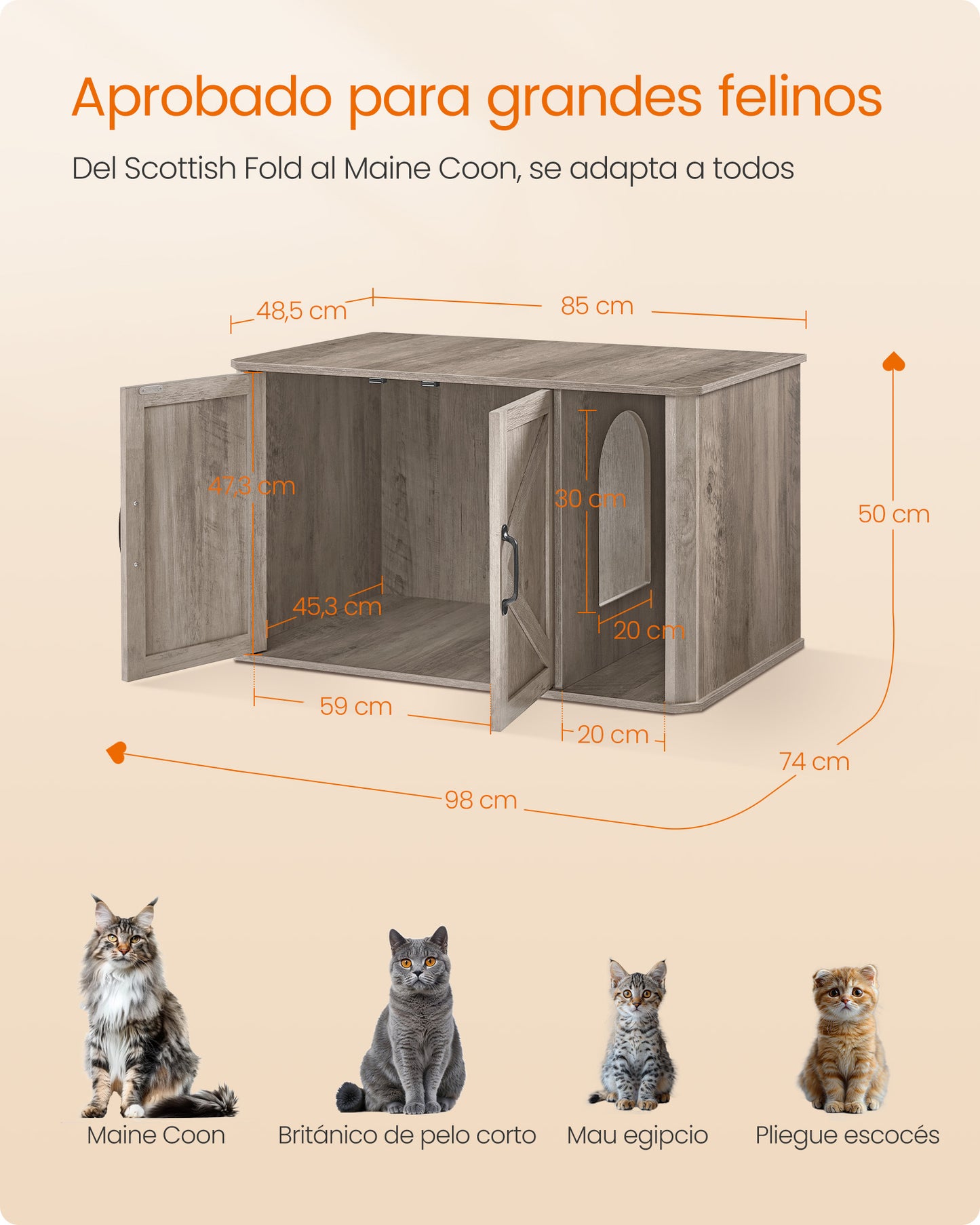 Mueble Arenero para Gatos 85 x 48,5 x 51 cm Greige Mélange-Feandrea