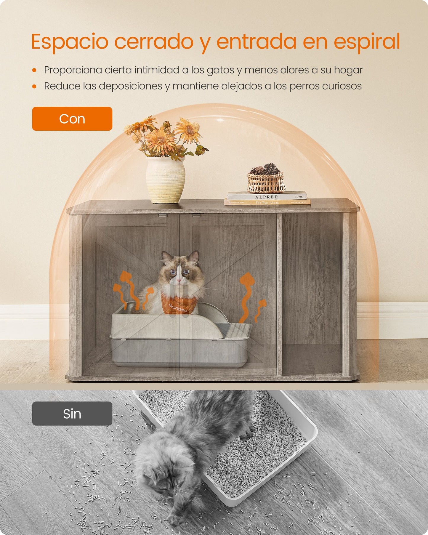 Mueble Arenero para Gatos 85 x 48,5 x 51 cm Greige Mélange-Feandrea