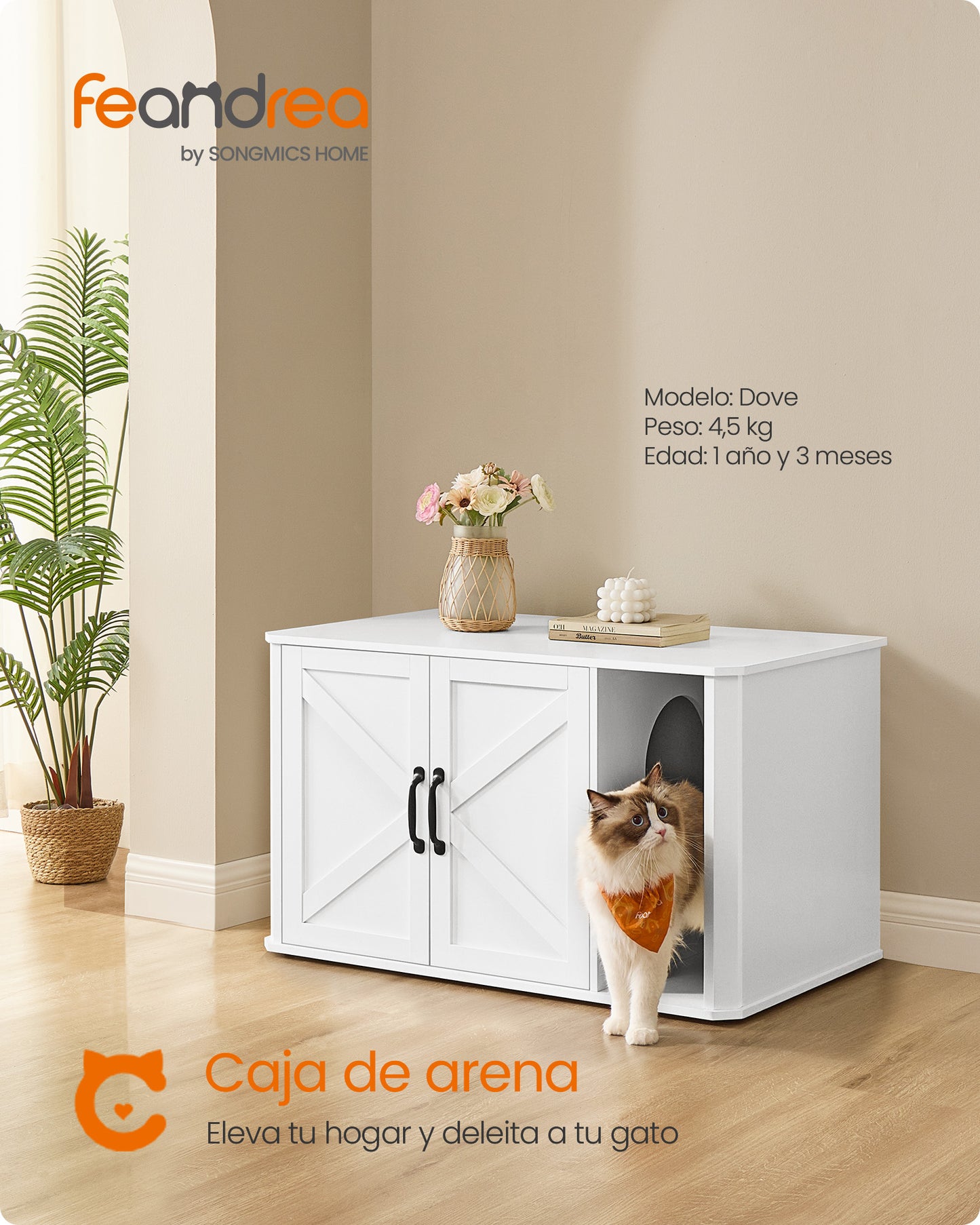 Mueble Arenero para Gatos 85 x 48,5 x 50 cm Blanco Nube-Feandrea