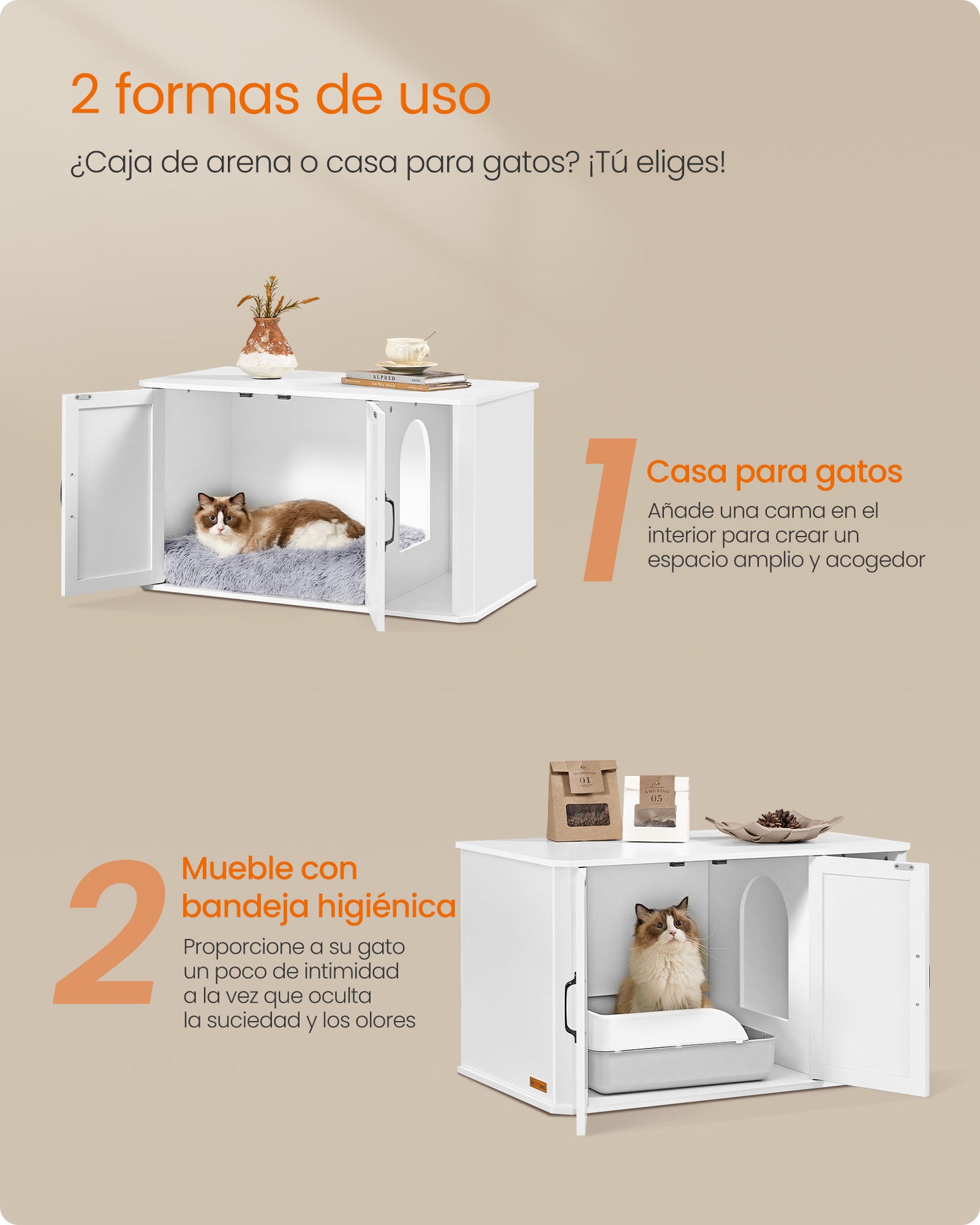 Mueble Arenero para Gatos 85 x 48,5 x 50 cm Blanco Nube-Feandrea