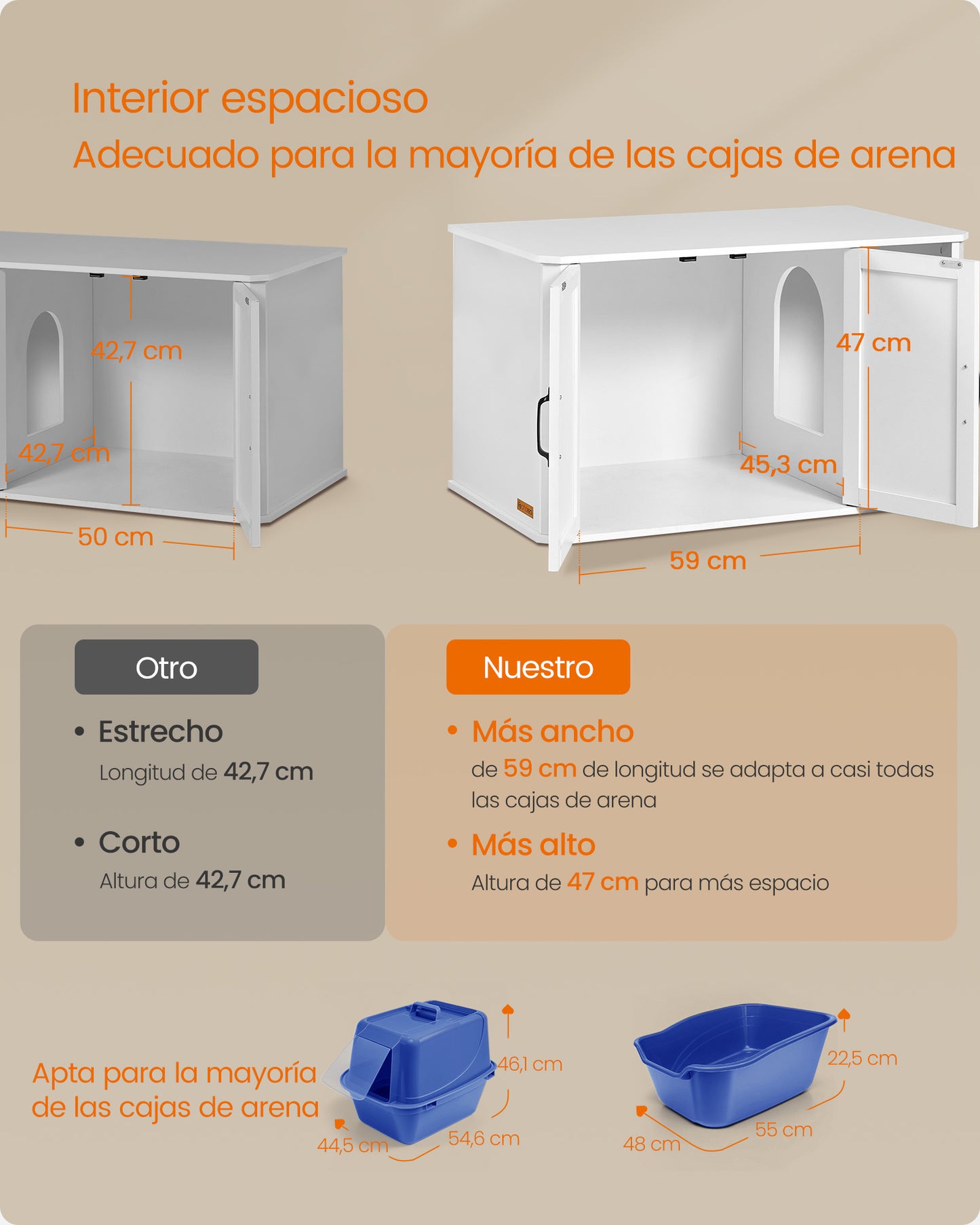 Mueble Arenero para Gatos 85 x 48,5 x 50 cm Blanco Nube-Feandrea