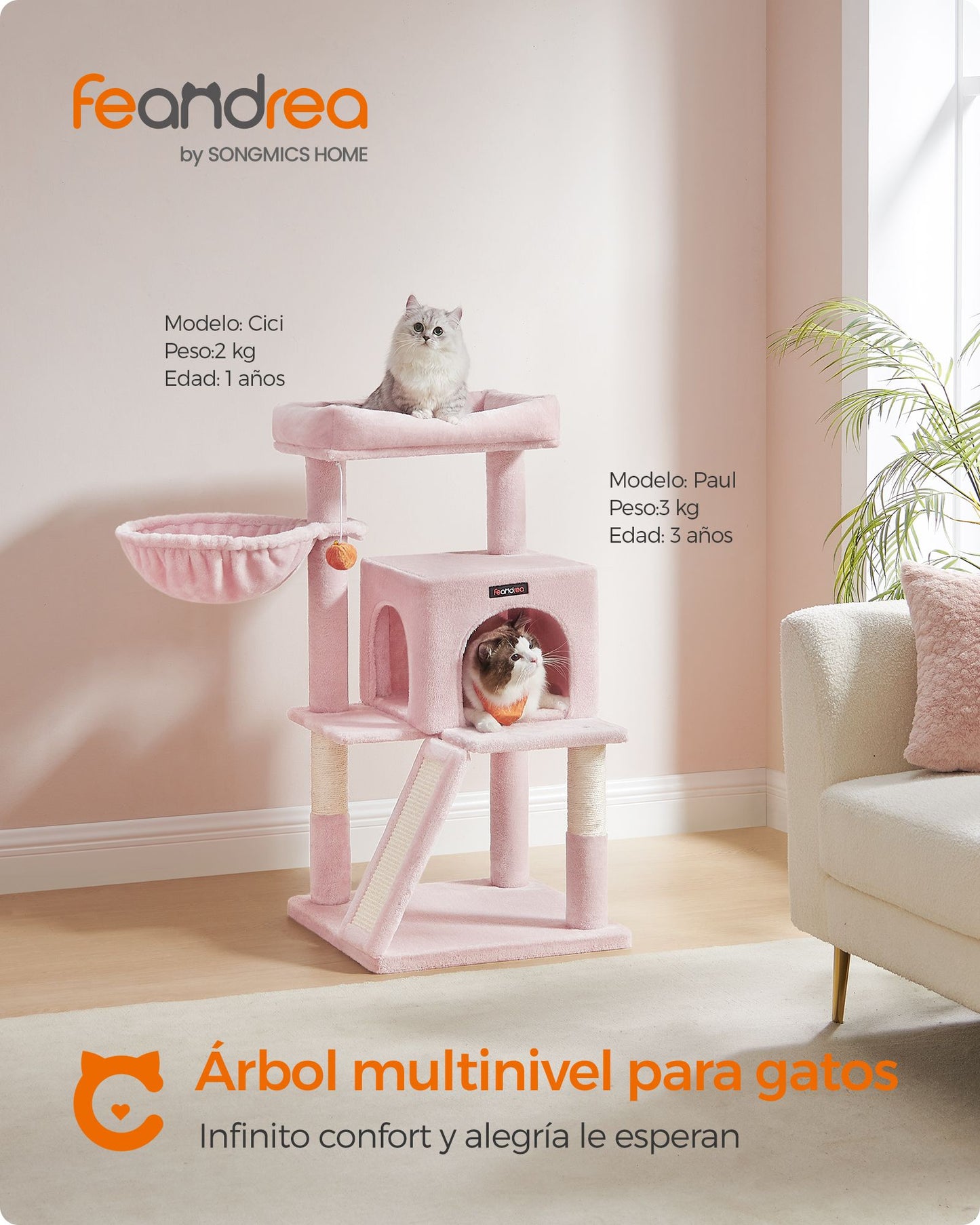 Árbol de Gatos para Gatos Grandes Rosa Jalea-Feandrea