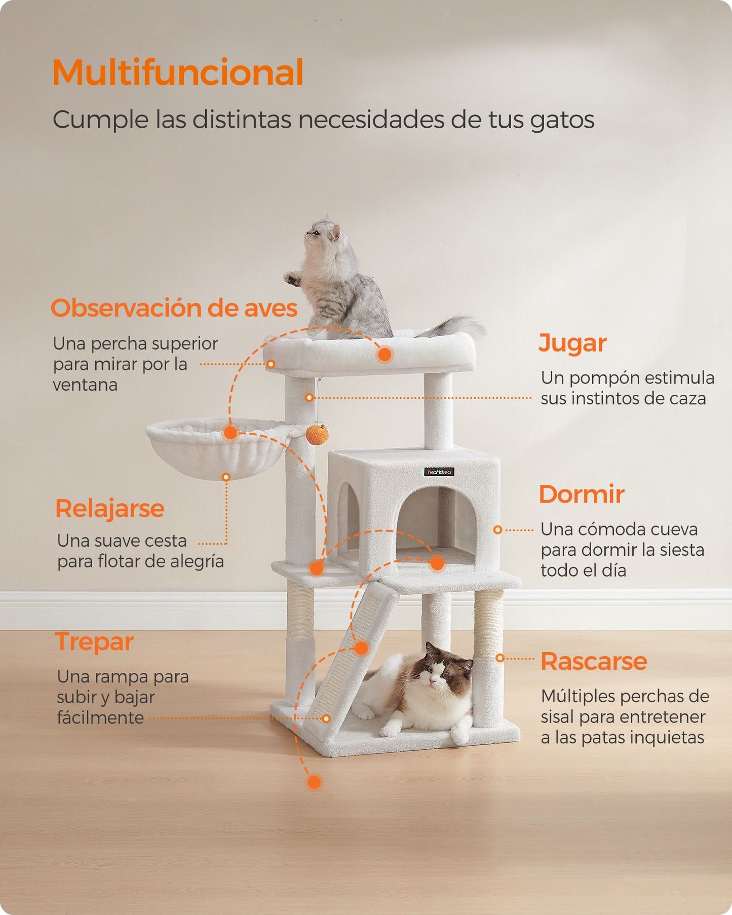 Árbol de Gatos para Gatos Grandes Blanco Crema-Feandrea