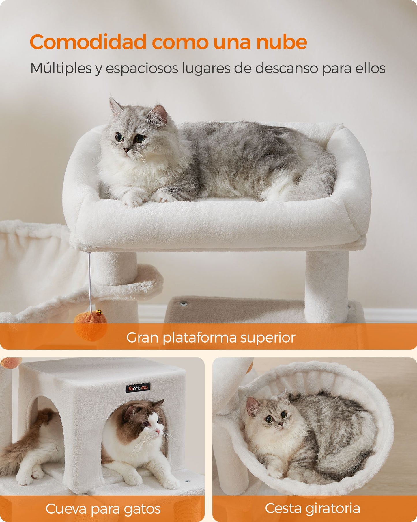 Árbol de Gatos para Gatos Grandes Blanco Crema-Feandrea