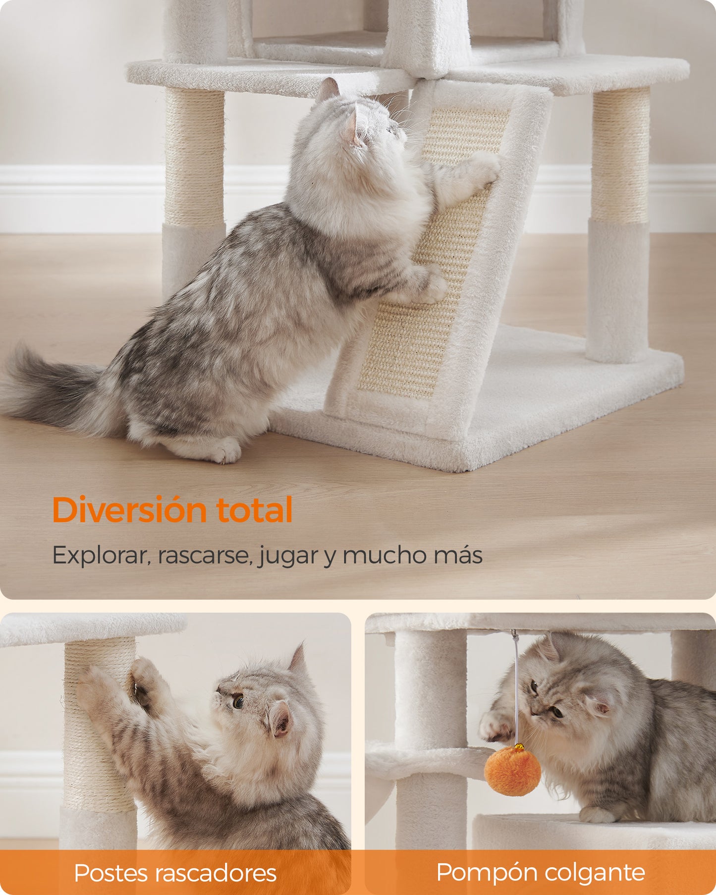 Árbol de Gatos para Gatos Grandes Blanco Crema-Feandrea