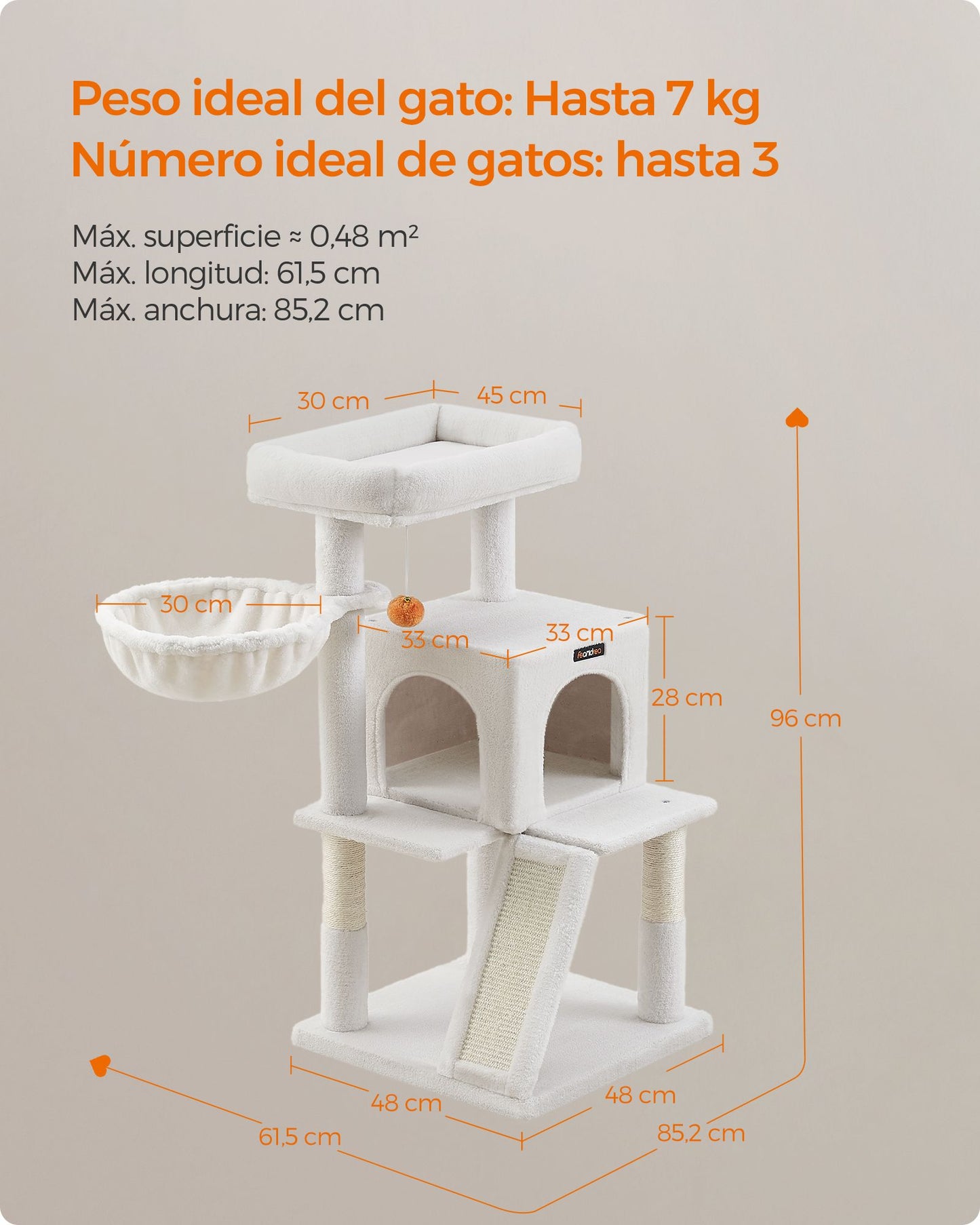 Árbol de Gatos para Gatos Grandes Blanco Crema-Feandrea