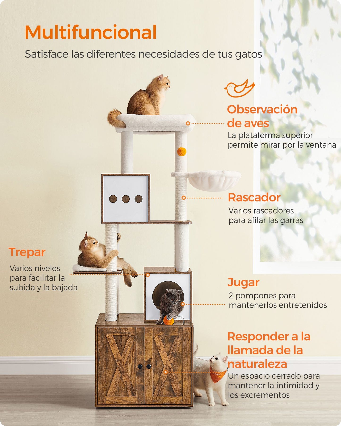 Árbol Moderno para Gatos Marrón Rústico-Feandrea