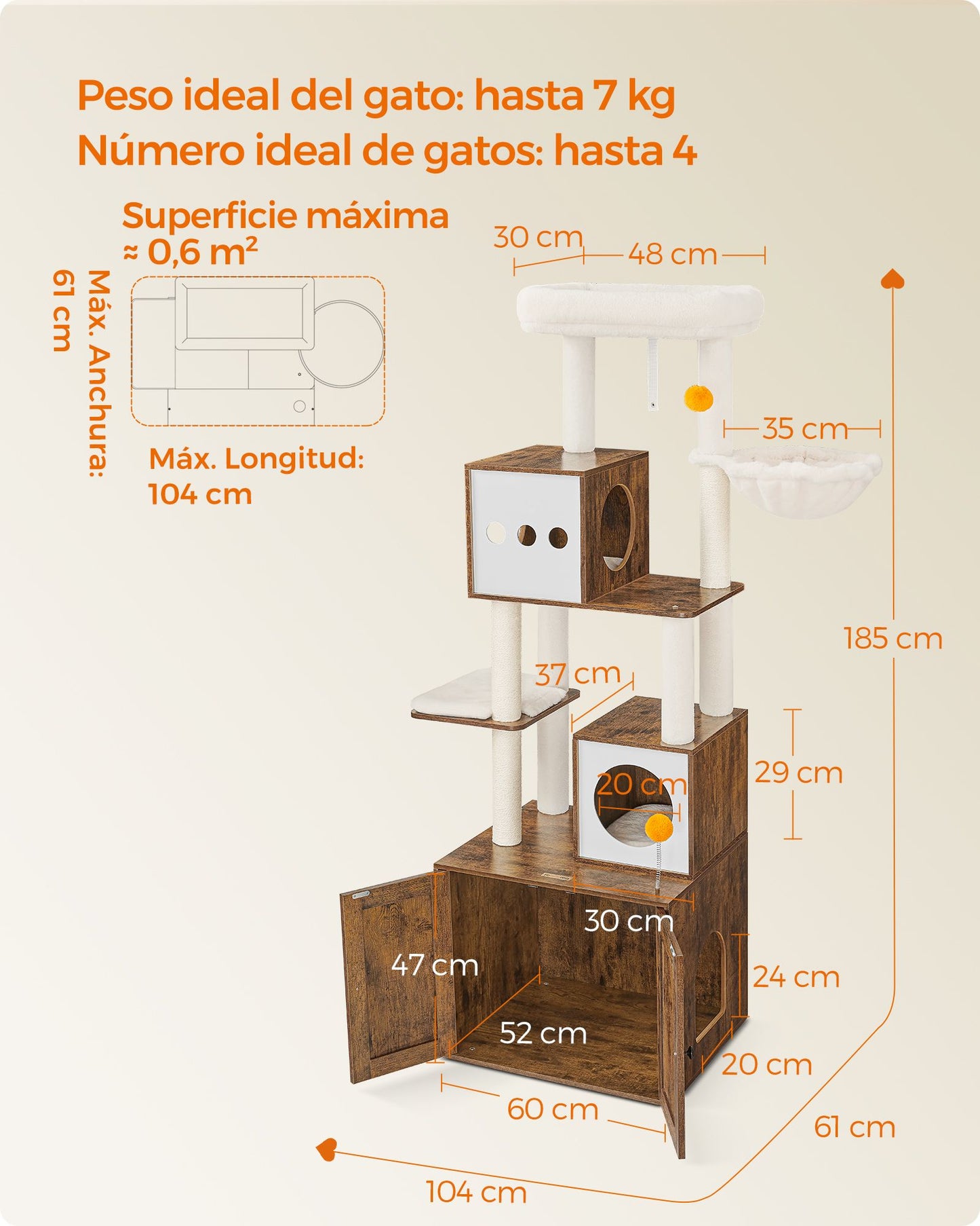 Árbol Moderno para Gatos Marrón Rústico-Feandrea