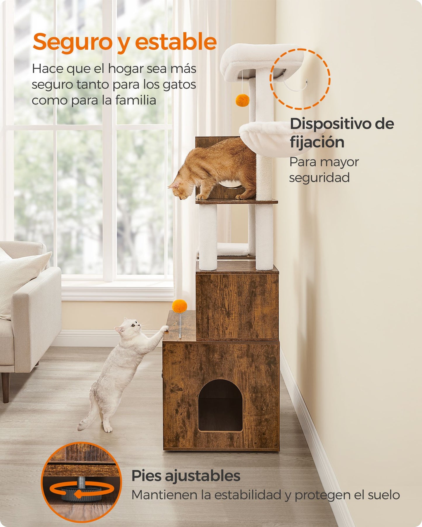 Árbol Moderno para Gatos Marrón Rústico-Feandrea