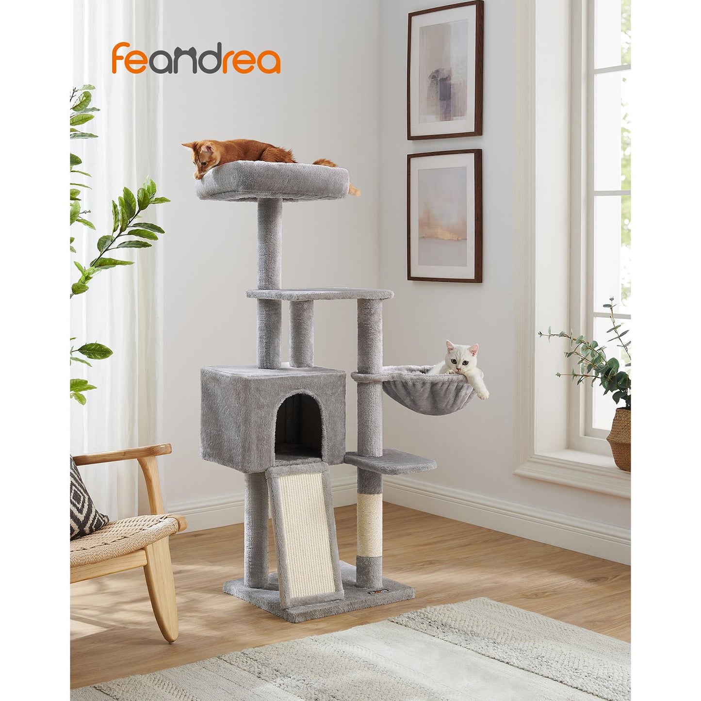 Árbol para Gatos Pequeños 135 cm con Cubierta de Plataforma Extraíble y Lavable-Feandrea