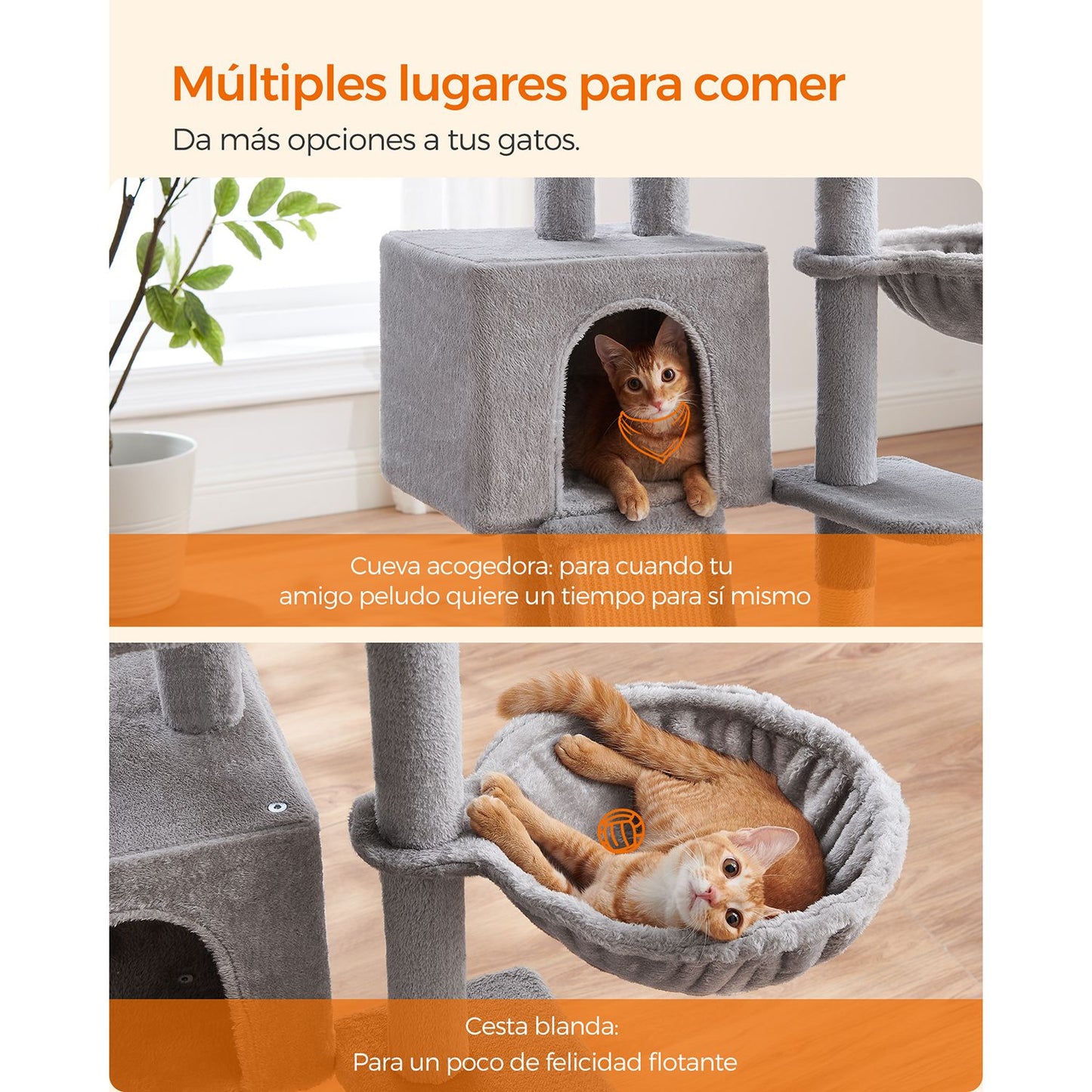 Árbol para Gatos Pequeños 135 cm con Cubierta de Plataforma Extraíble y Lavable-Feandrea