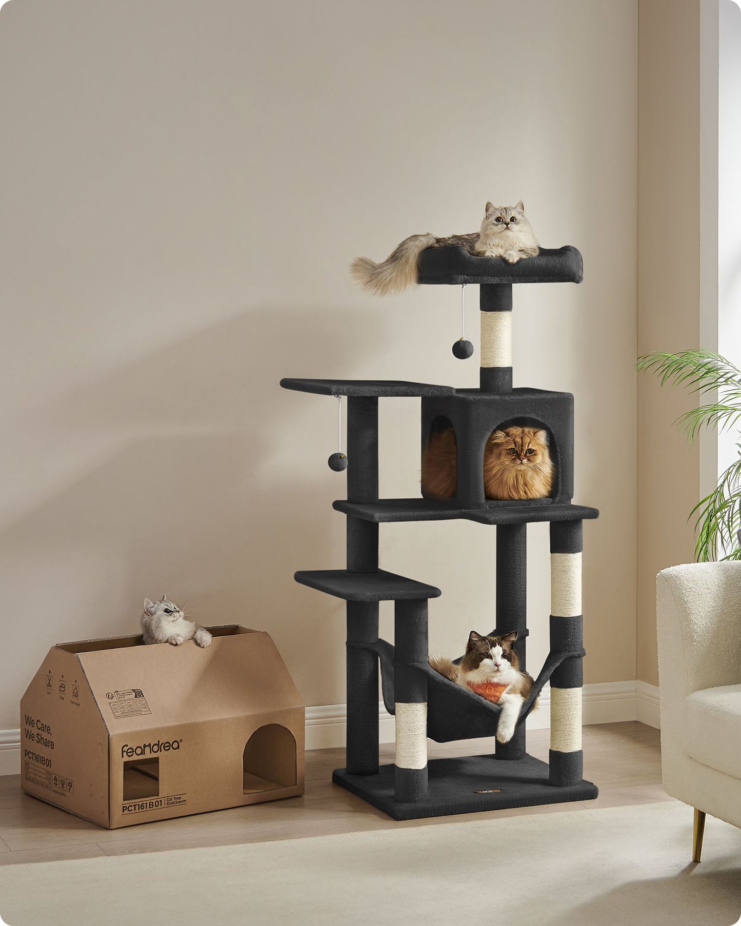 Árbol para Gatos Altura 143 cm Multinivel Negro Tinta-Feandrea