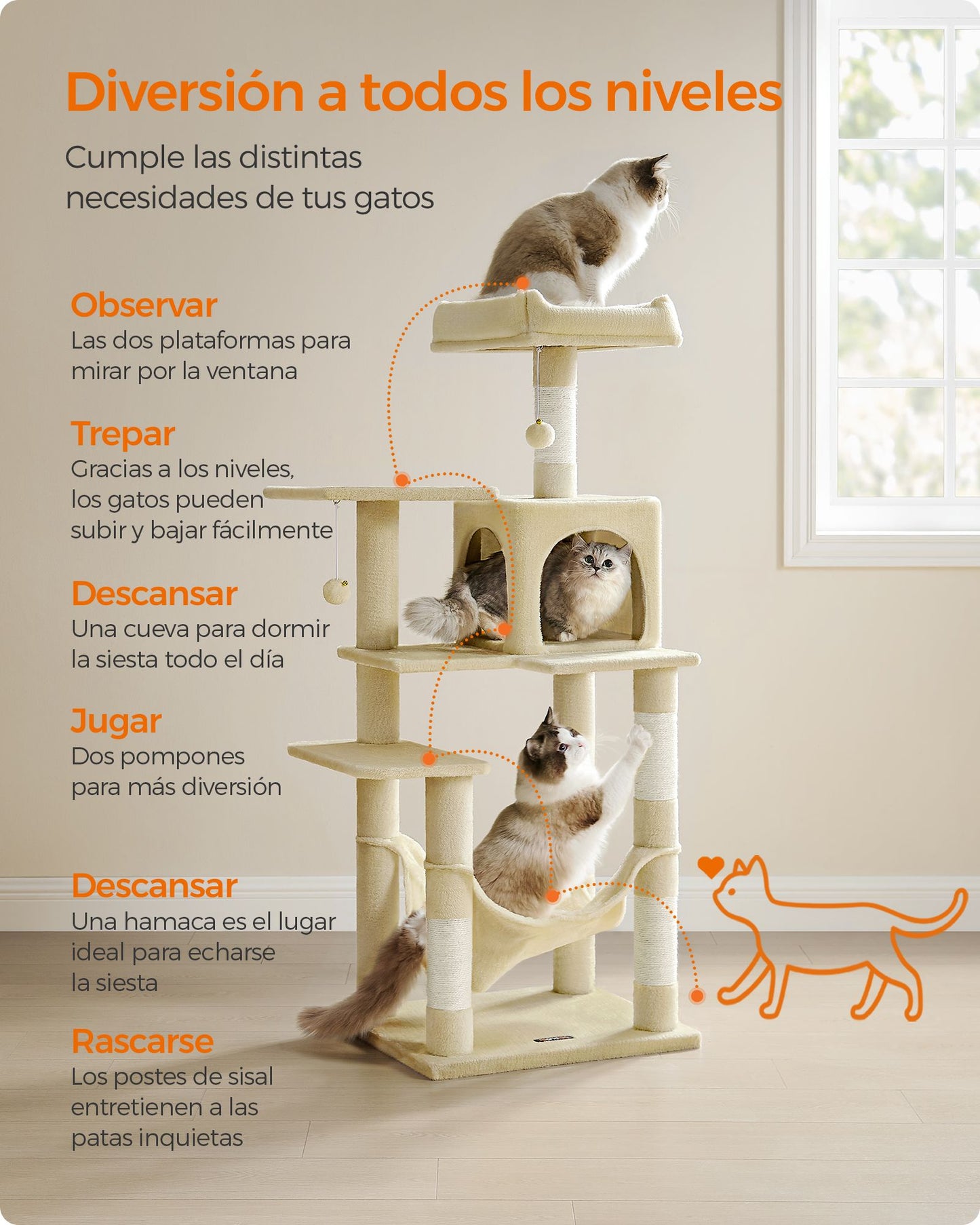 Árbol para Gatos Altura 143 cm Multinivel Beige-Feandrea