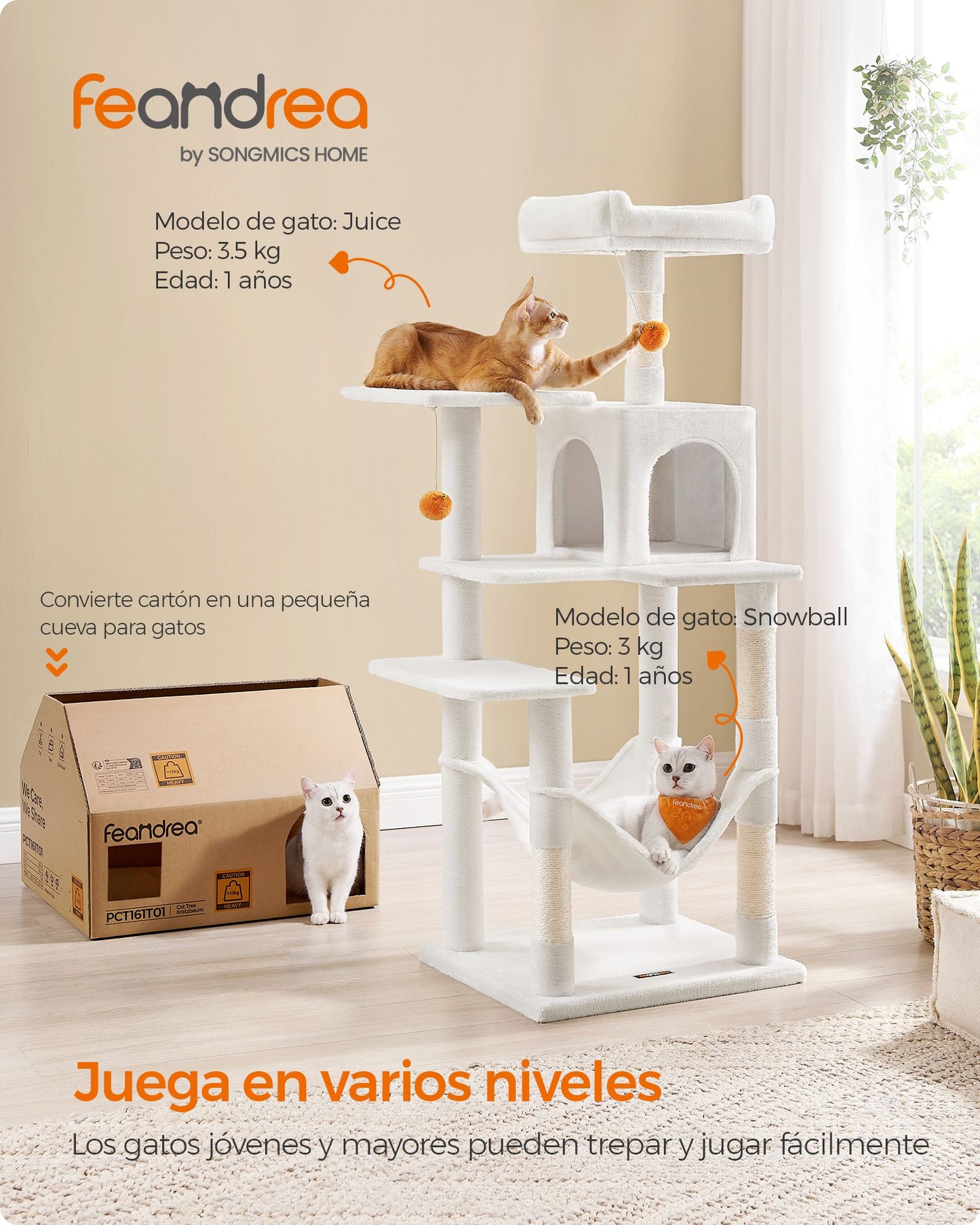 Árbol para Gatos 143 cm Blanco Crema-Feandrea