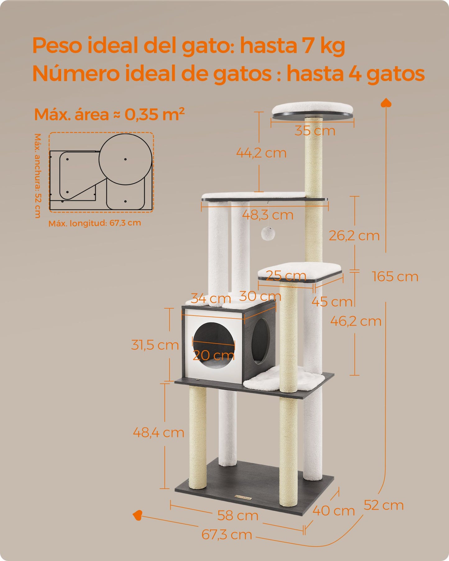 Árbol para Gatos 165 cm Cojines Lavables Gris Niebla-Feandrea