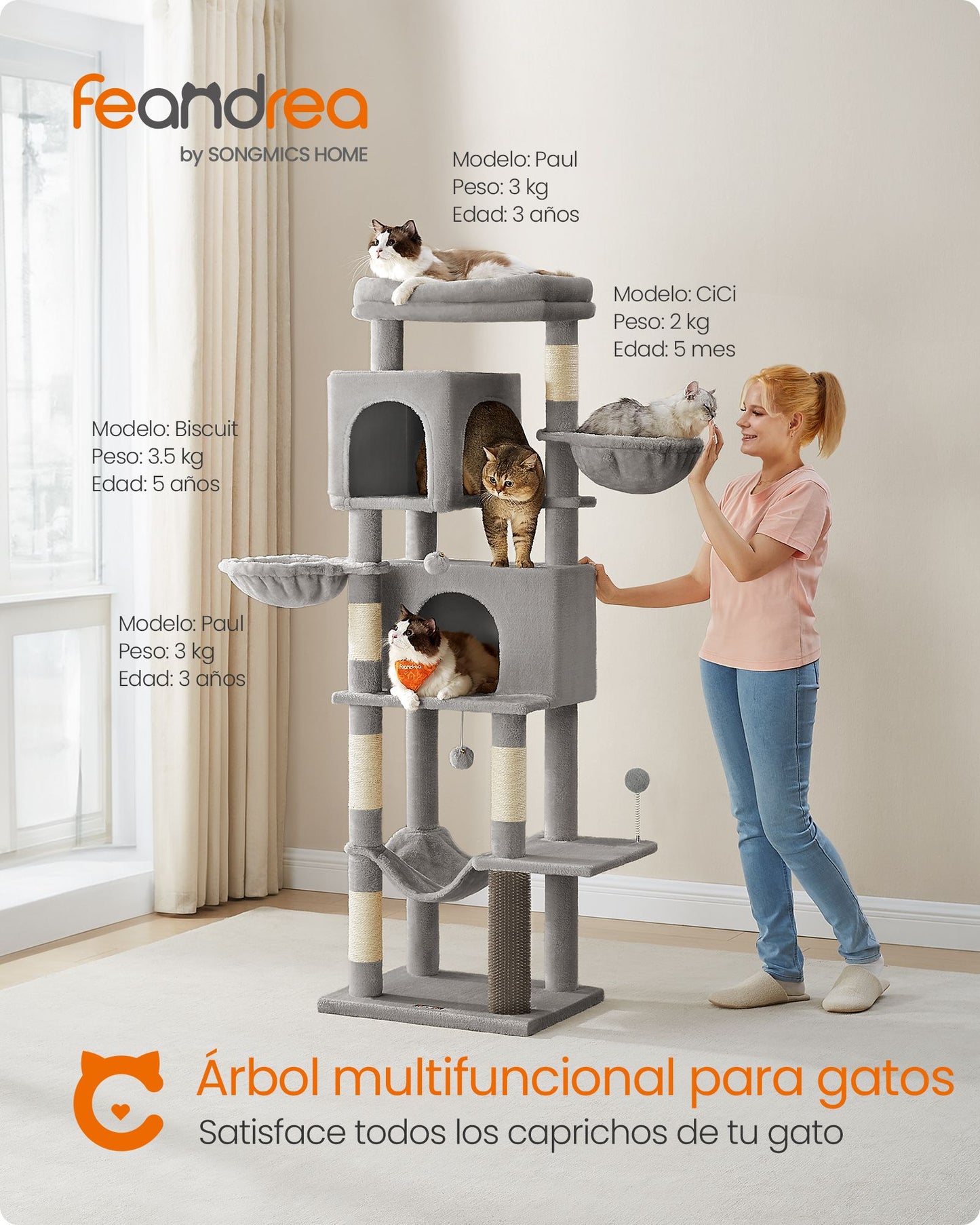 Árbol Grande para Gatos de 175 cm Beige Arena-Feandrea