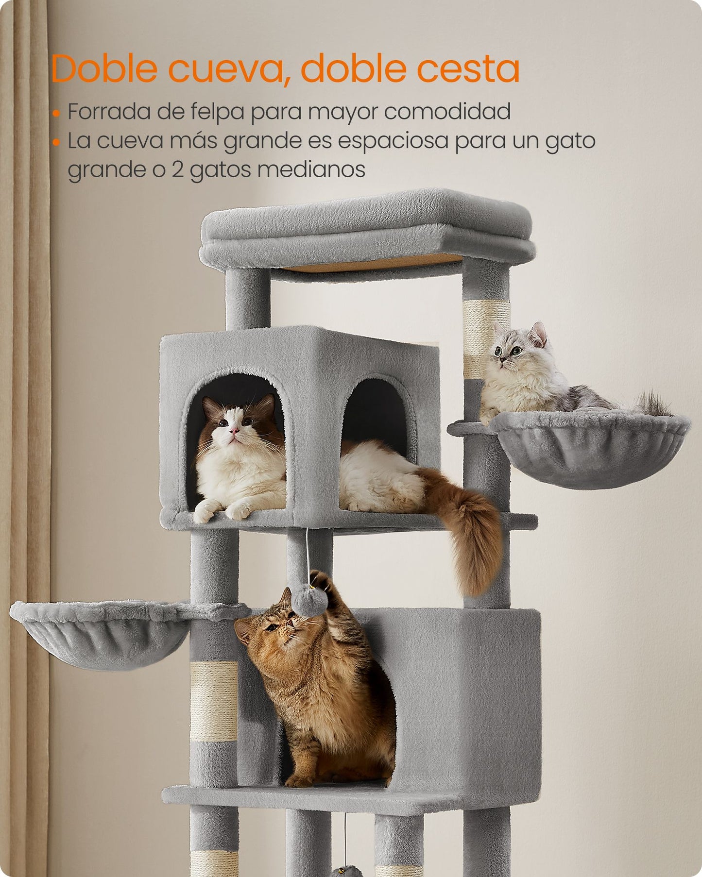 Árbol Grande para Gatos de 175 cm Beige Arena-Feandrea