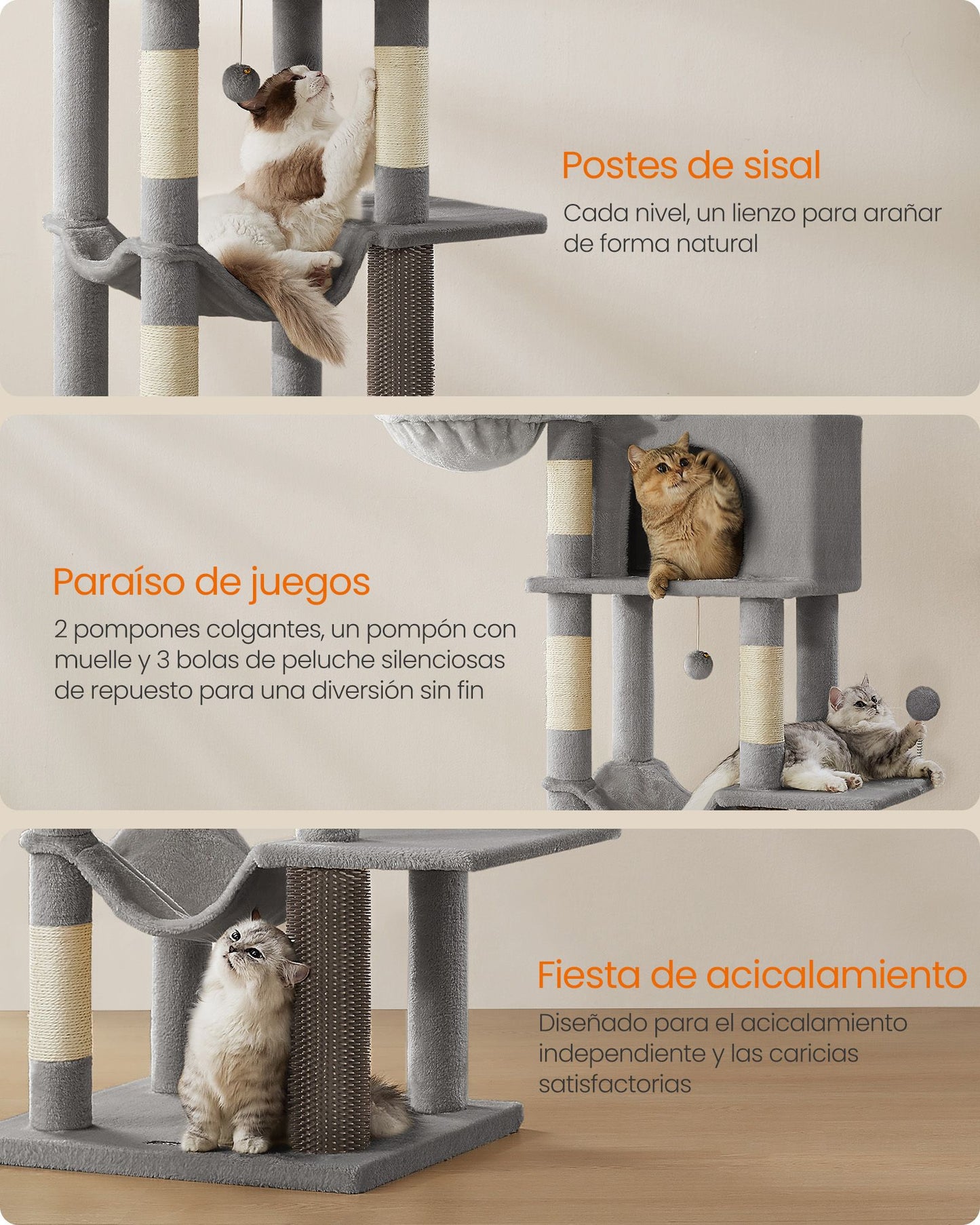 Árbol Grande para Gatos de 175 cm Beige Arena-Feandrea