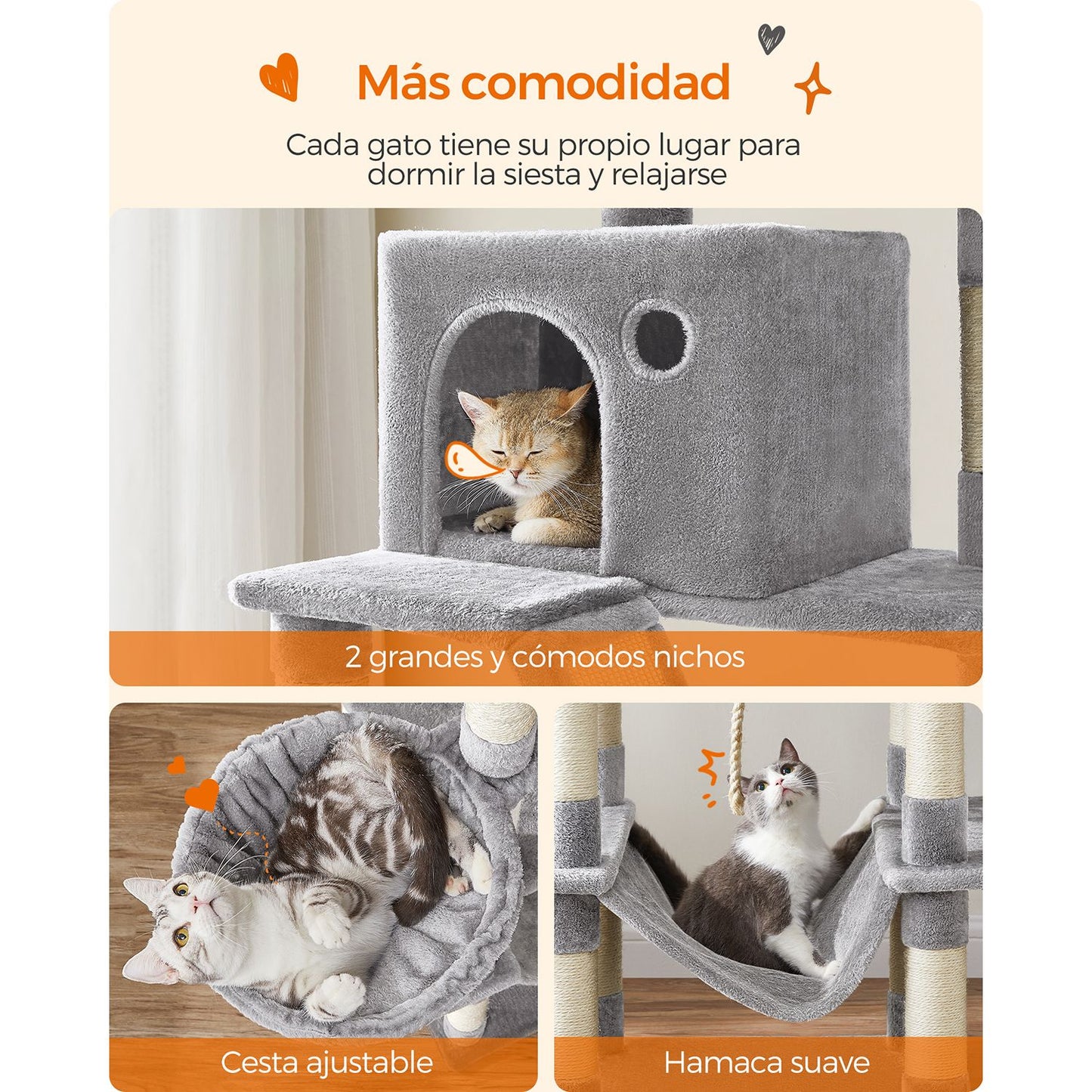 Árbol para Gatos XXL Torre de Gatos de 206 cm de Altura con 13 Poste Gris Claro-Feandrea