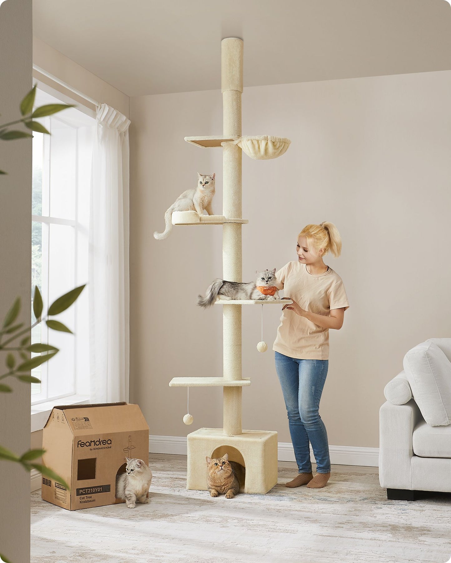 Árbol para Gatos 231-291 cm Altura Ajustable Beige-Feandrea