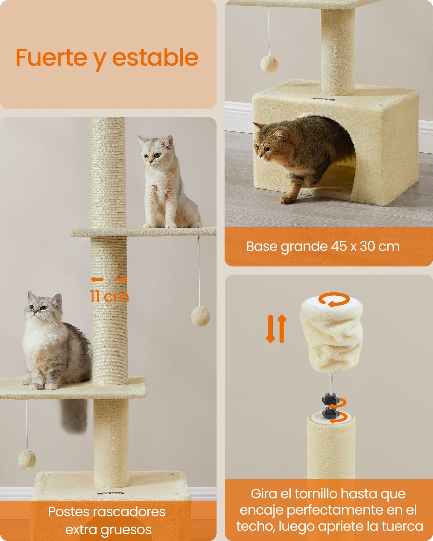 Árbol para Gatos 231-291 cm Altura Ajustable Beige-Feandrea