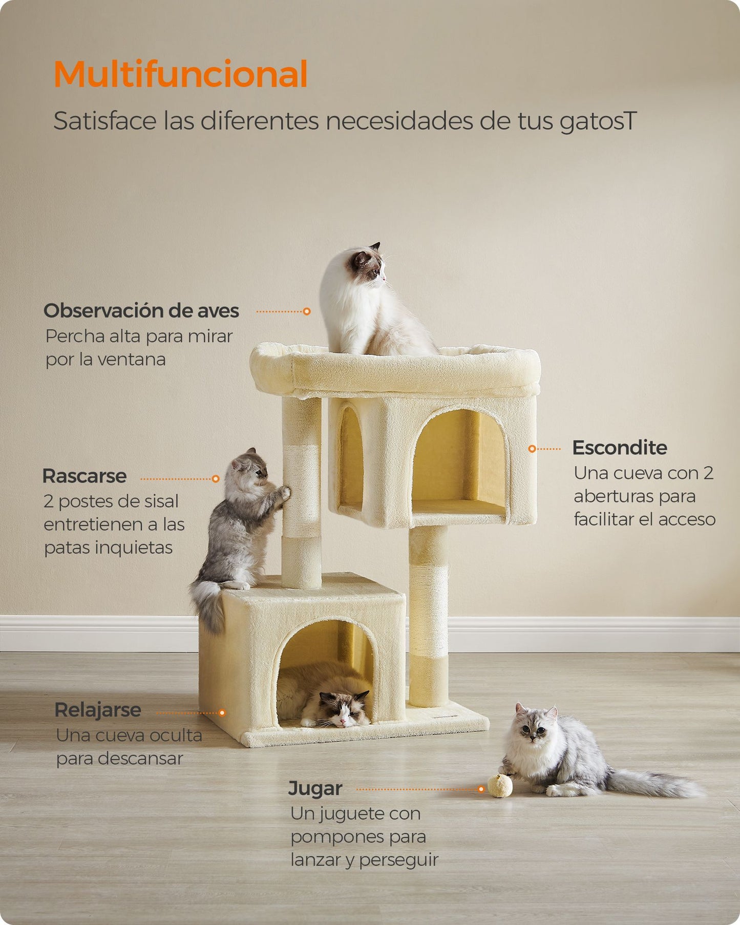 Árbol para Gatos 101 cm Beige-Feandrea