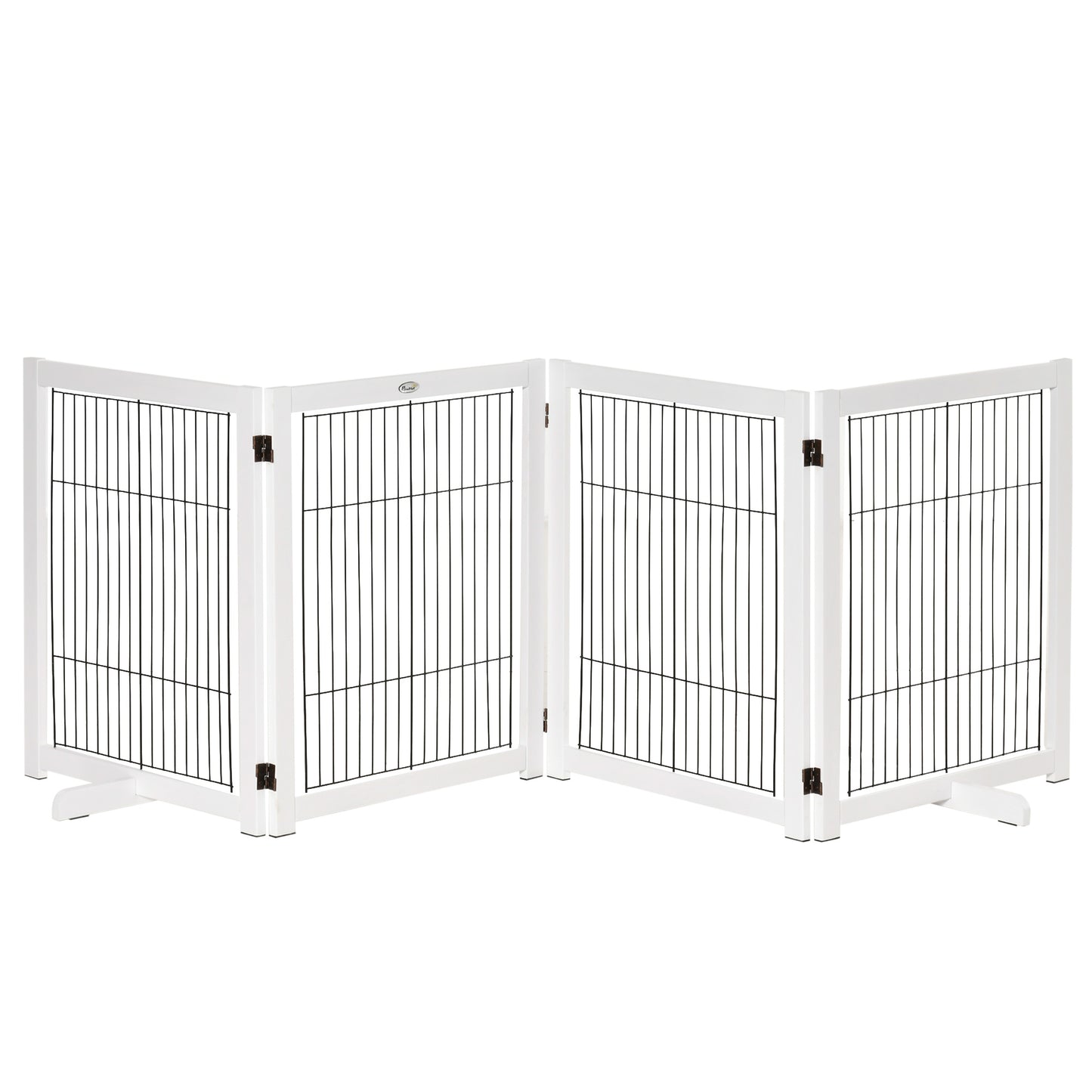 PawHut Barrera de Seguridad para Perros Plegable Barrera para Perros en Casa de 4 Paneles con Patas y Marco de Madera para Puertas Escaleras Pasillos 264x35,5x77 cm Blanco