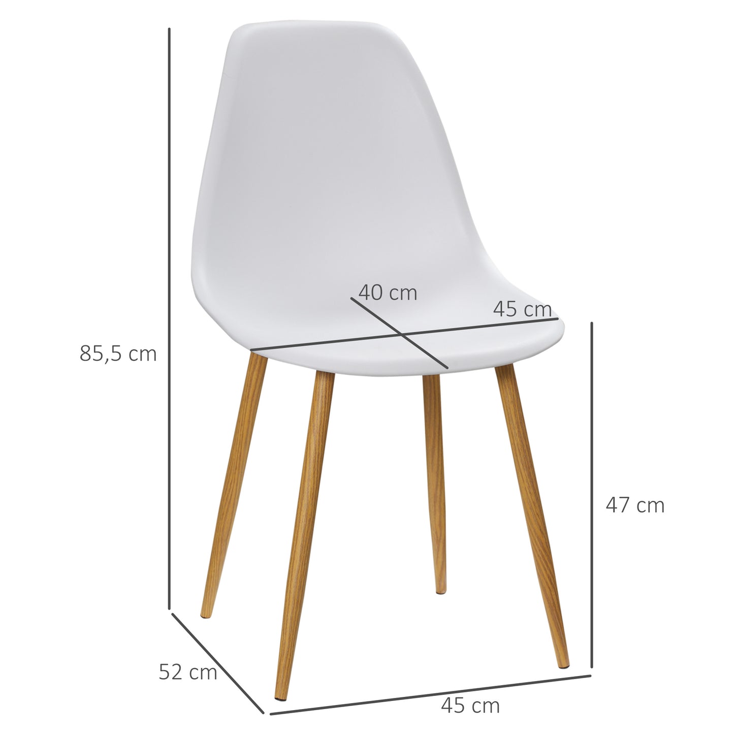 HOMCOM Pack de 4 Sillas de Comedor Sillas de Cocina con Respaldo Alto y Patas de Metal para Salón 45x52x85,5 cm Blanco y Natural