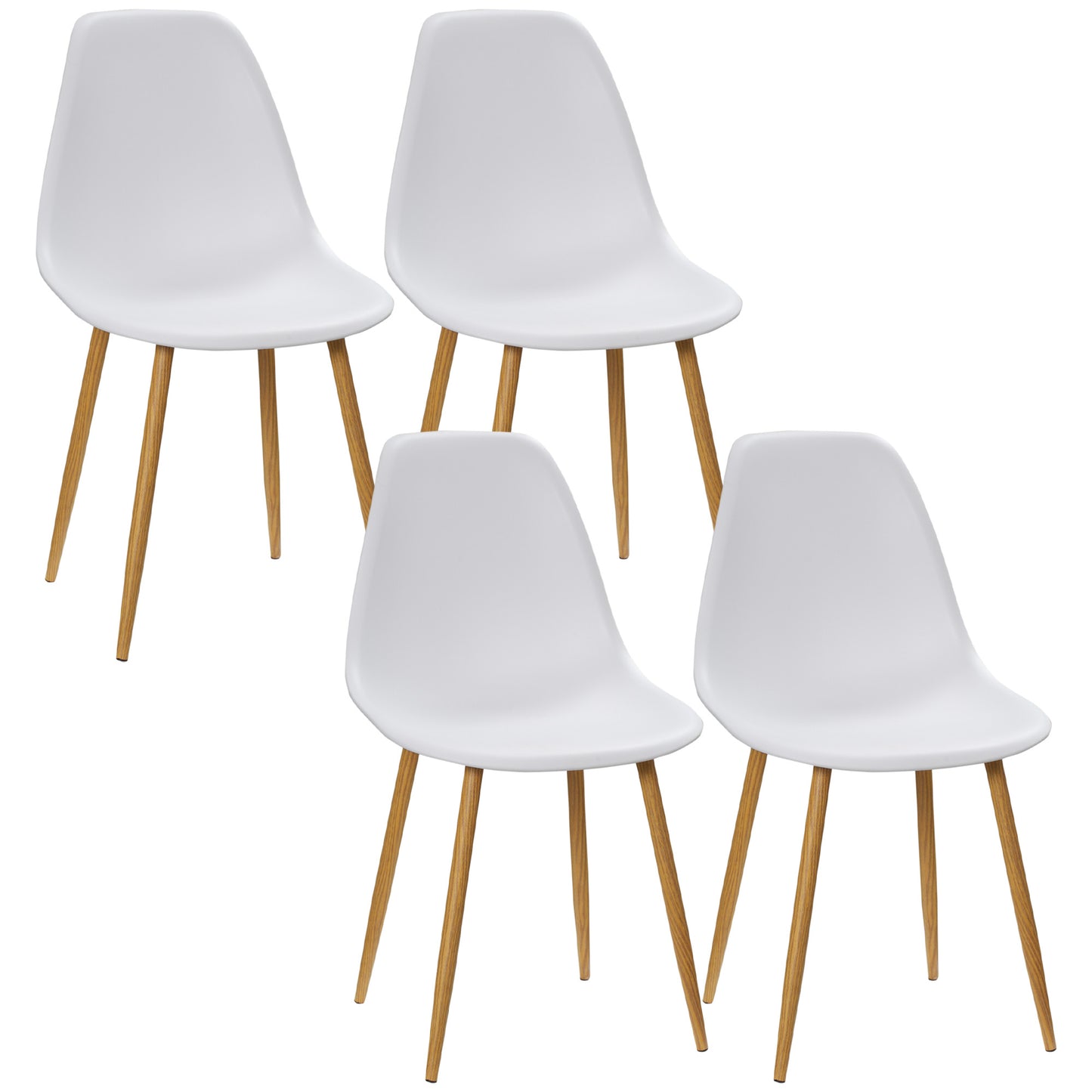 HOMCOM Pack de 4 Sillas de Comedor Sillas de Cocina con Respaldo Alto y Patas de Metal para Salón 45x52x85,5 cm Blanco y Natural