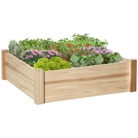 Outsunny Huerto Urbano de Madera Cuadrada 90x90x28 cm con 9 Compartimentos Extraíbles Arriate de Jardín para Cultivos Plantas Flores Natural