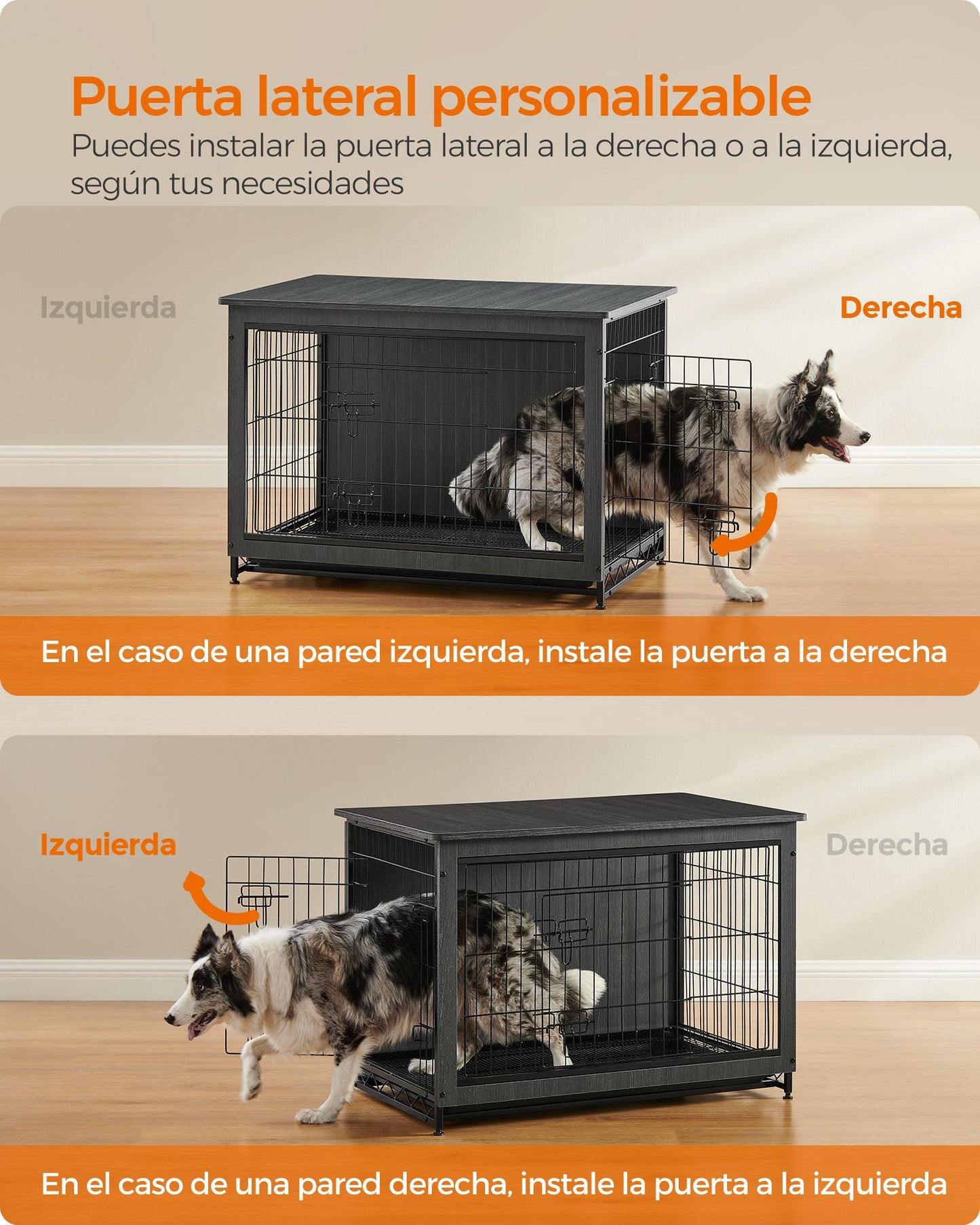 Jaula para Perros Bandeja Extraíble 2 Puertas Negro Tinta-Feandrea