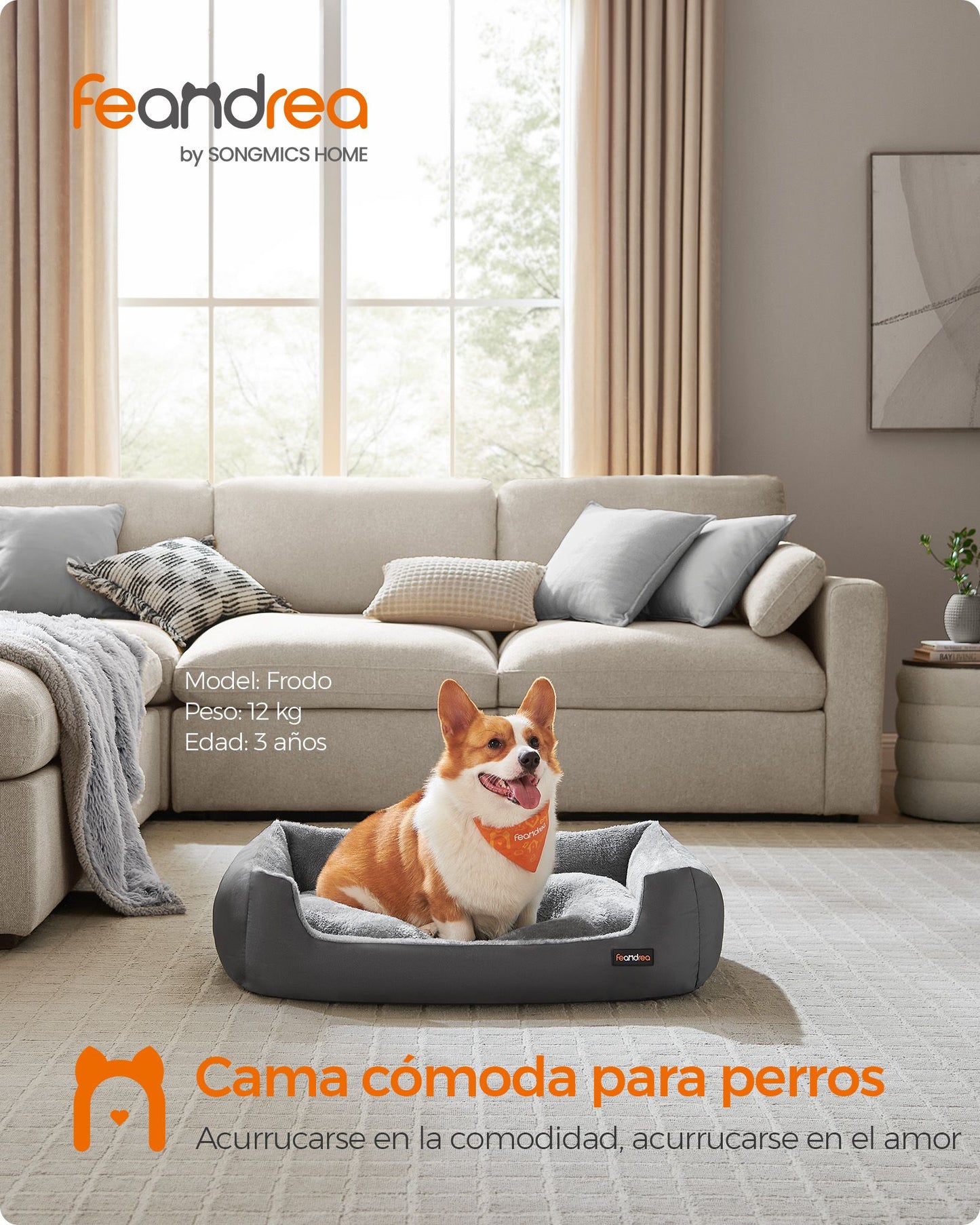 Cama para Perros 85 x 65 x 21 cm Gris Pizarra y Gris Paloma-Feandrea