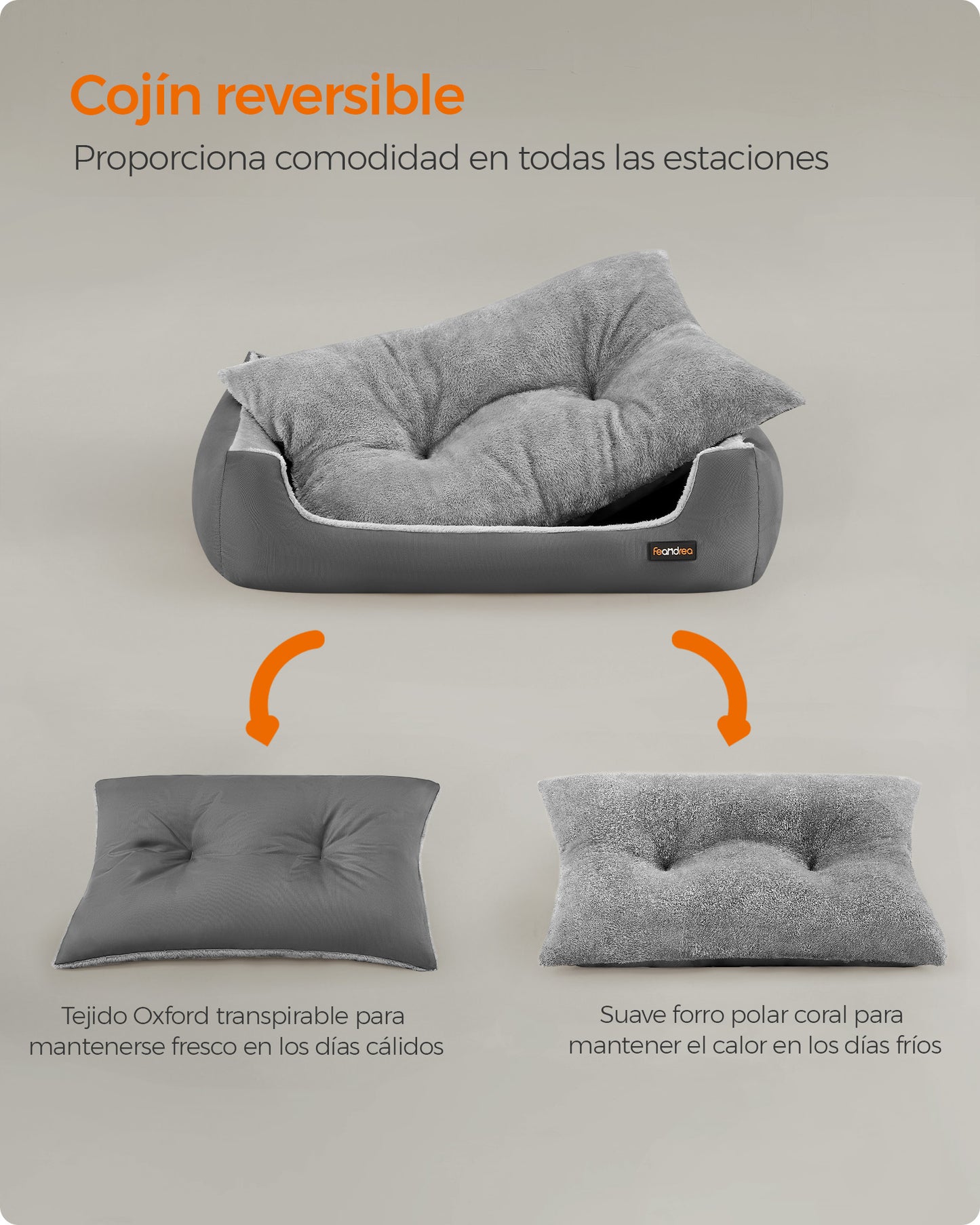 Cama para Perros 85 x 65 x 21 cm Gris Pizarra y Gris Paloma-Feandrea