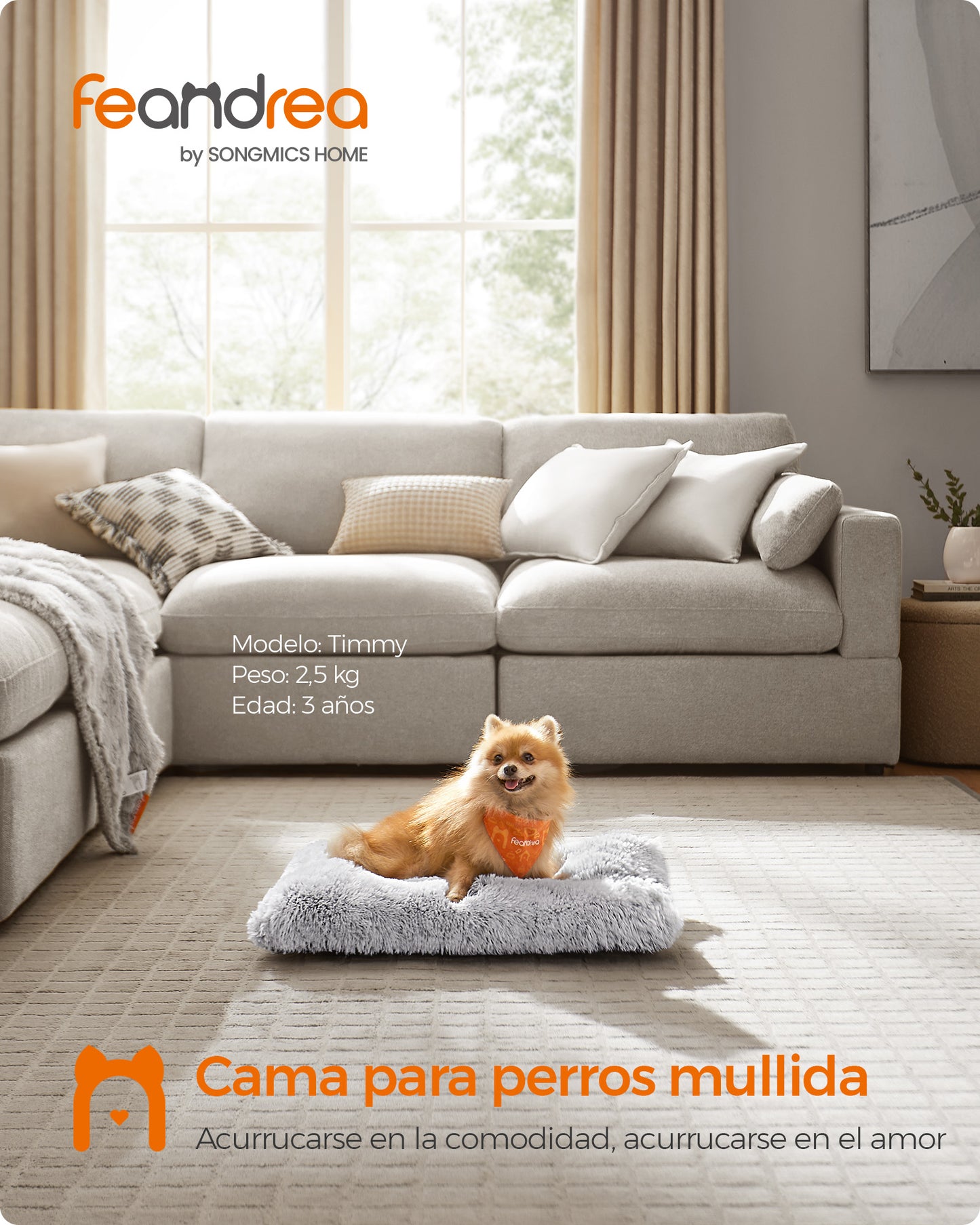 Cama para Perros 65 x 45 cm Lavable a Máquina Gris Ombré-Feandrea