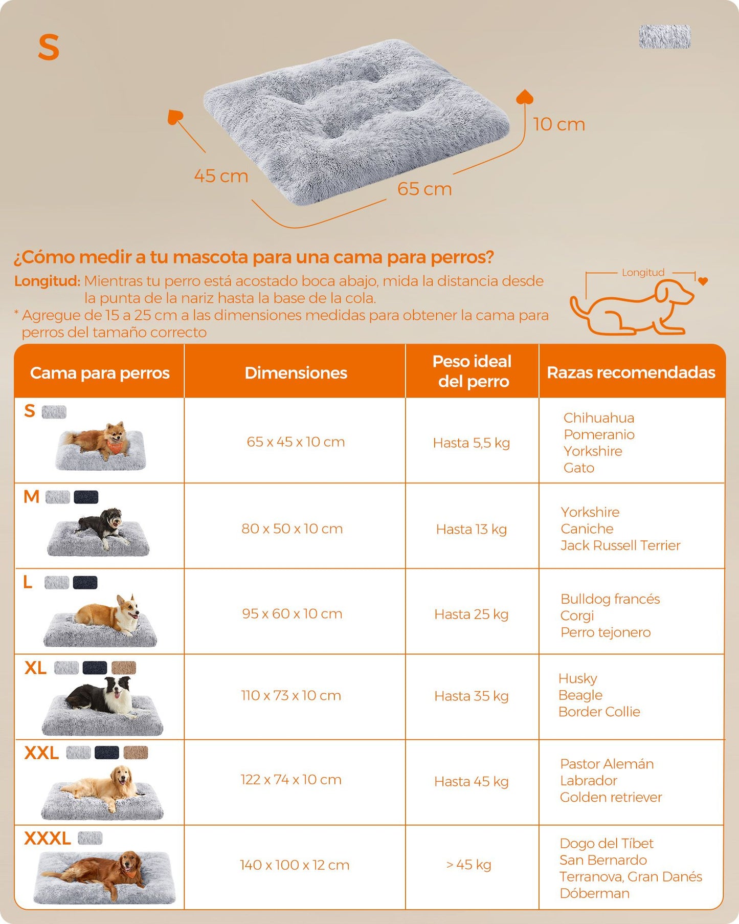 Cama para Perros 65 x 45 cm Lavable a Máquina Gris Ombré-Feandrea